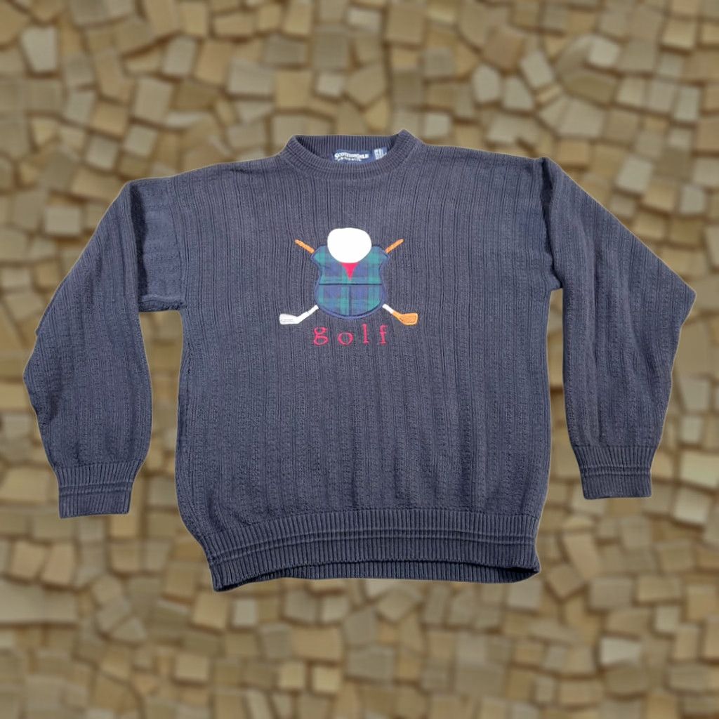 Vintage VINTAGE Scottish Isle Sweater Mens Pullover Adult MEDIUM Blue Embroidered Golf 90s Cotton Knit Crew Neck Size US M / EU 48-50 / 2 - 1 Thumbnail