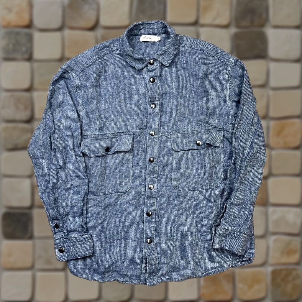 Vintage Magic Linen Shirt M Blue stripe long sleeve button snap Size US M / EU 48-50 / 2 - 1 Thumbnail