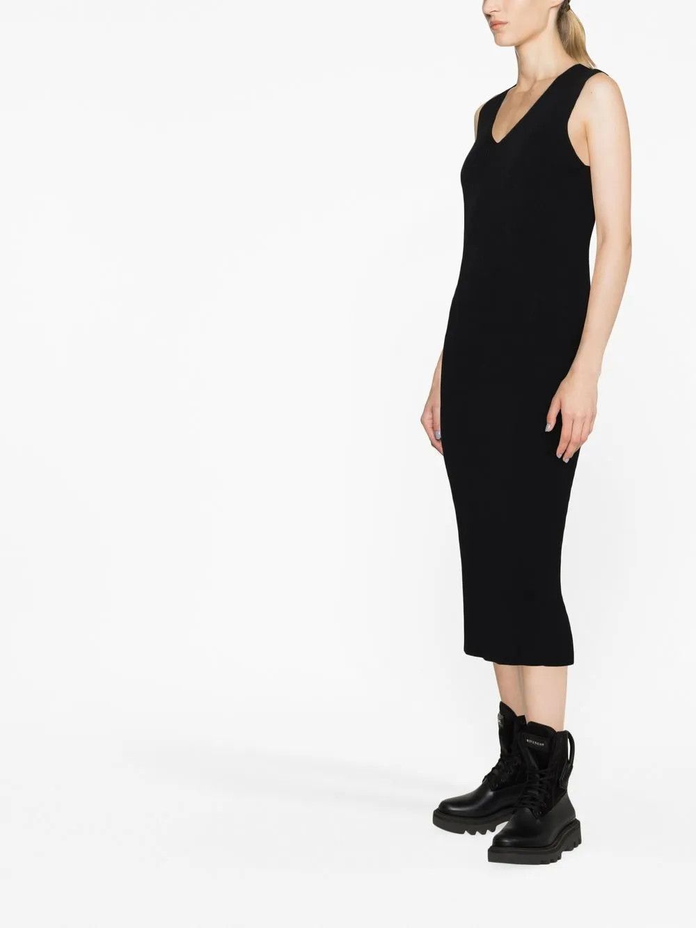Moncler o1y1125 V-neck Midi Dress in Black Size M / US 6-8 / IT 42-44 - 3 Thumbnail