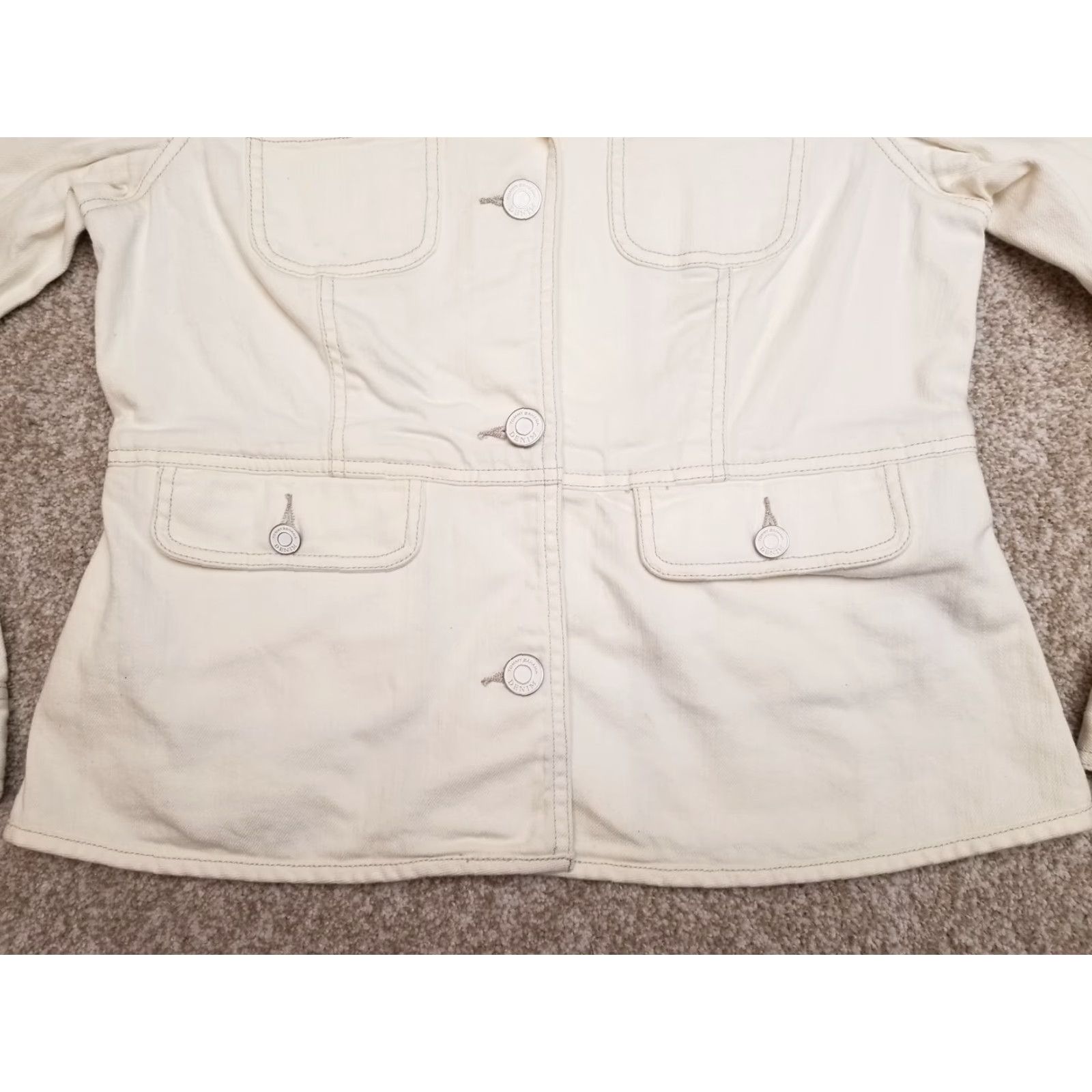 Tommy Bahama VINTAGE Tommy Bahama Jacket Womens 14 Cream Canvas Cotton Button Casual Long Sleeve Size XL / US 12-14 / IT 48-50 - 3 Thumbnail