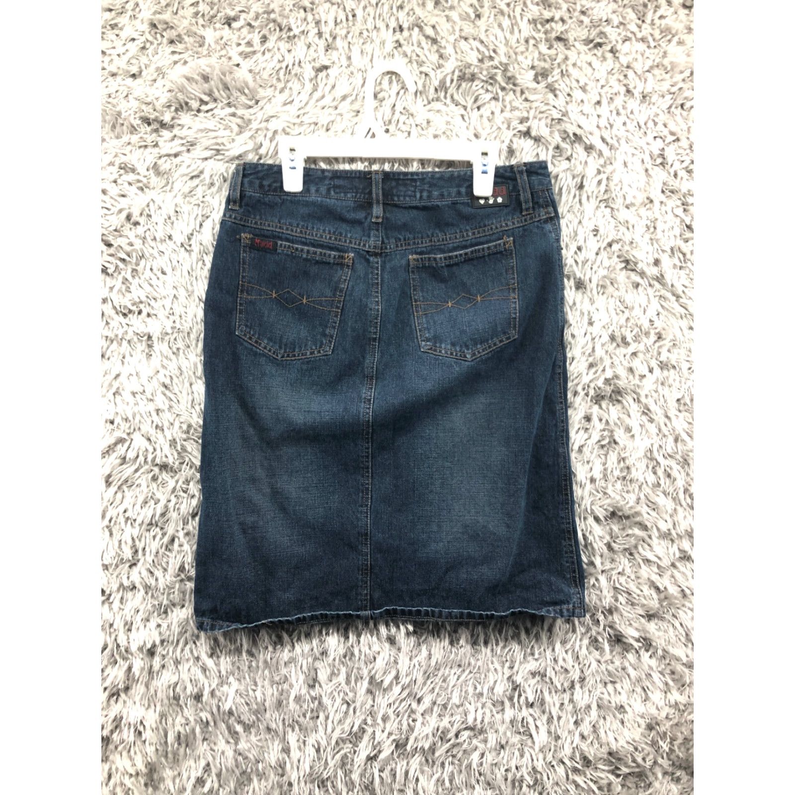 Denime Mudd Skirt Juniors' Size 3 Blue Denim Dark Wash Knee Length Mini Skirt Jeans - Pockets, Zipper, Machine Washable, Solid Blu e Denim (Barbie Character) Size 26" / US 2 / IT 38 - 4 Thumbnail