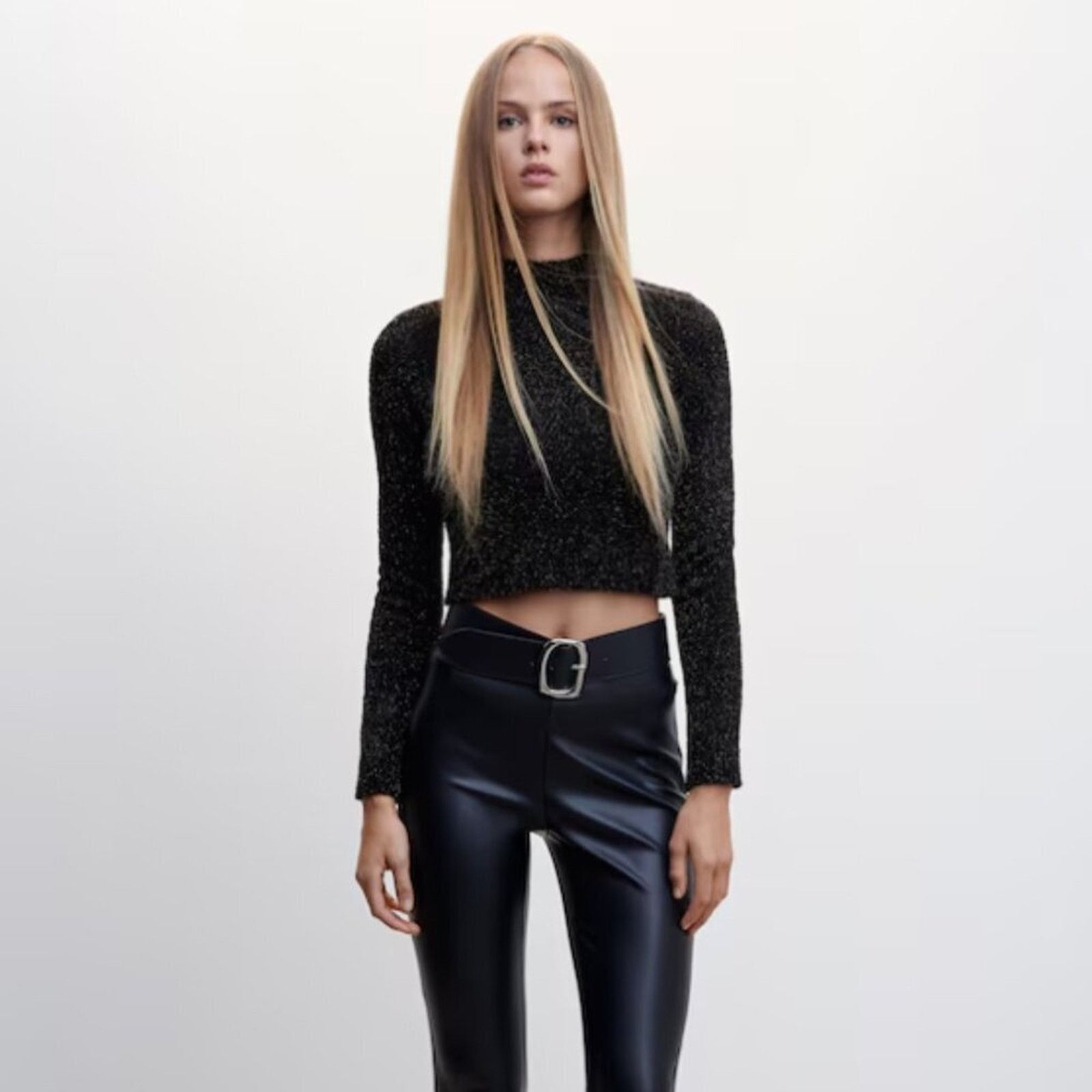 Mango Mango Shiny Turtleneck Black Cropped Sweater NWT XL Size XL / US 12-14 / IT 48-50 - 3 Thumbnail