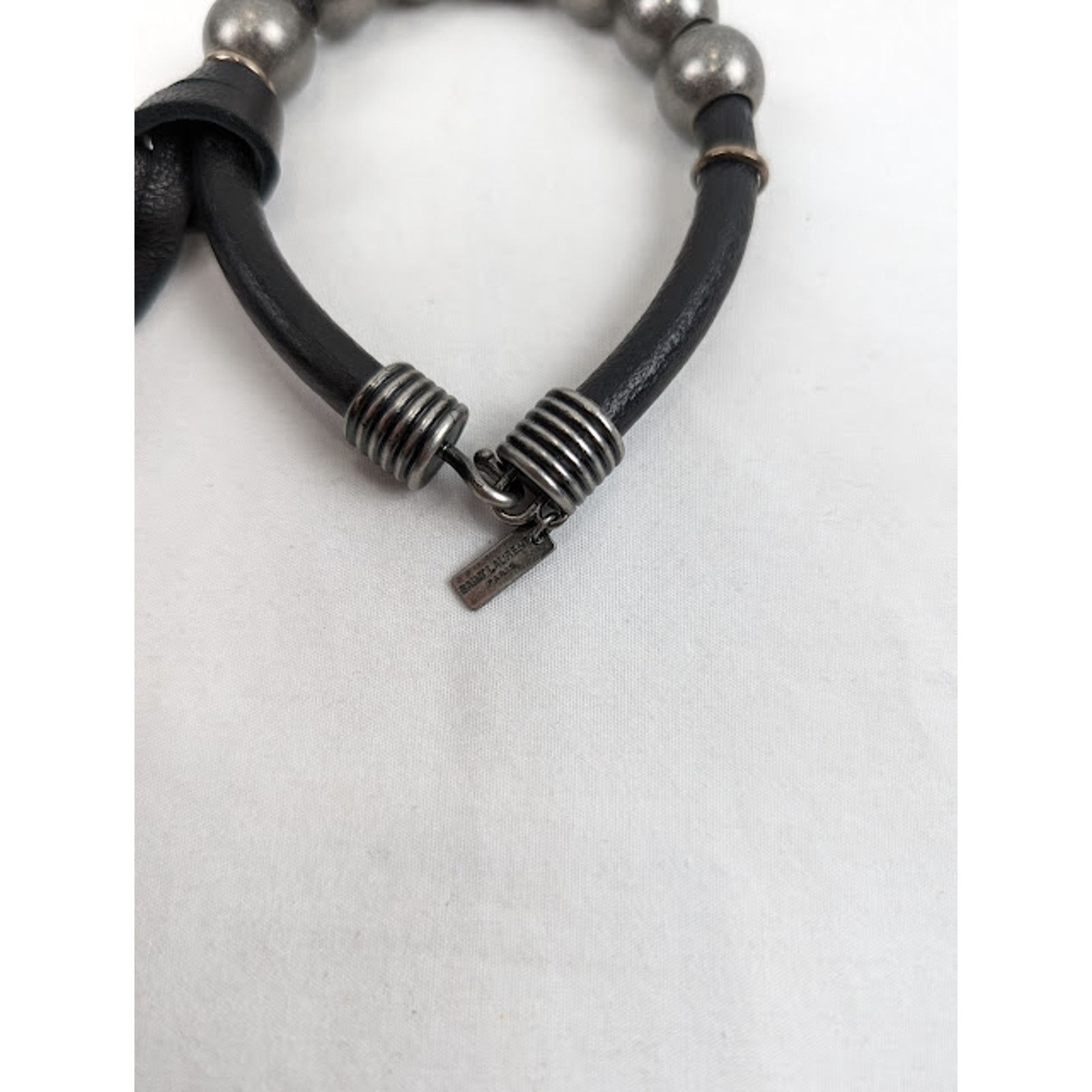Saint Laurent Paris o1rshd1 Size: M / Beaded Cord Bracelet in Leather & Metal Size ONE SIZE - 3 Thumbnail