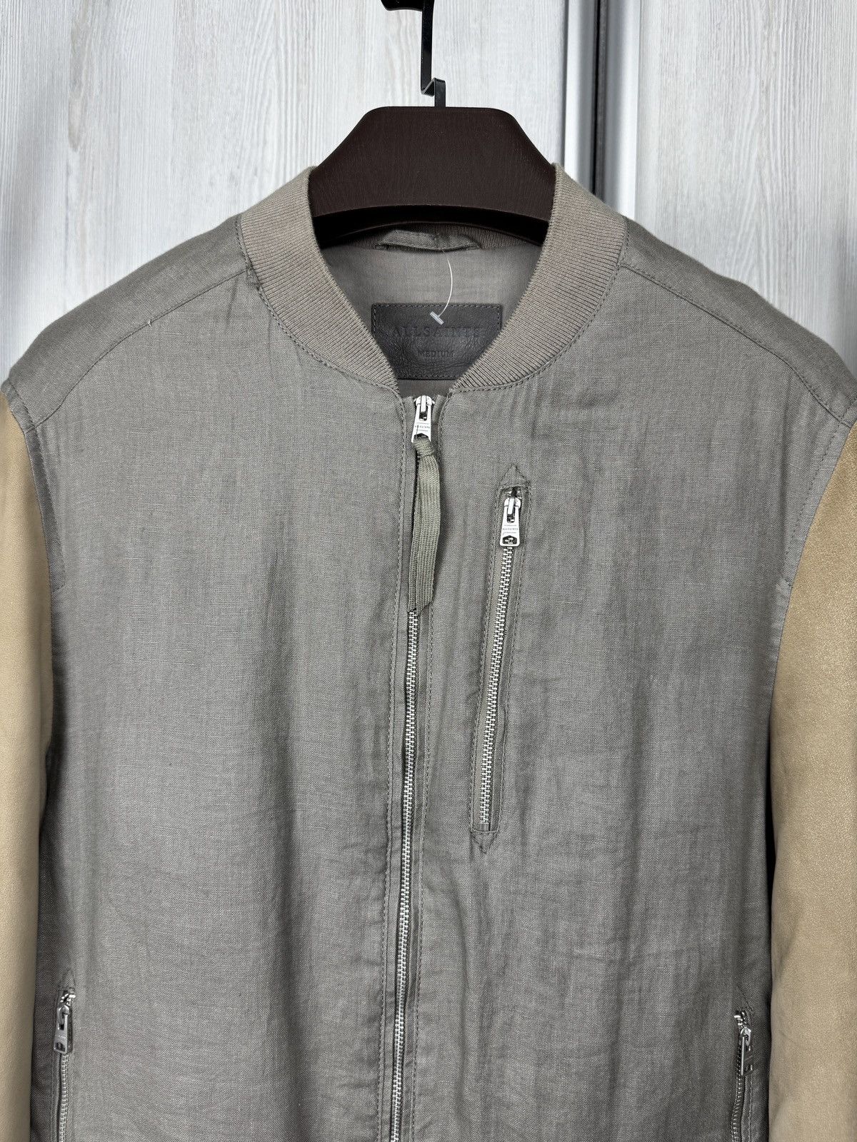 Allsaints Allsaints linen sheep leather sleeves grey beige bomber jckt Size US M / EU 48-50 / 2 - 3 Thumbnail
