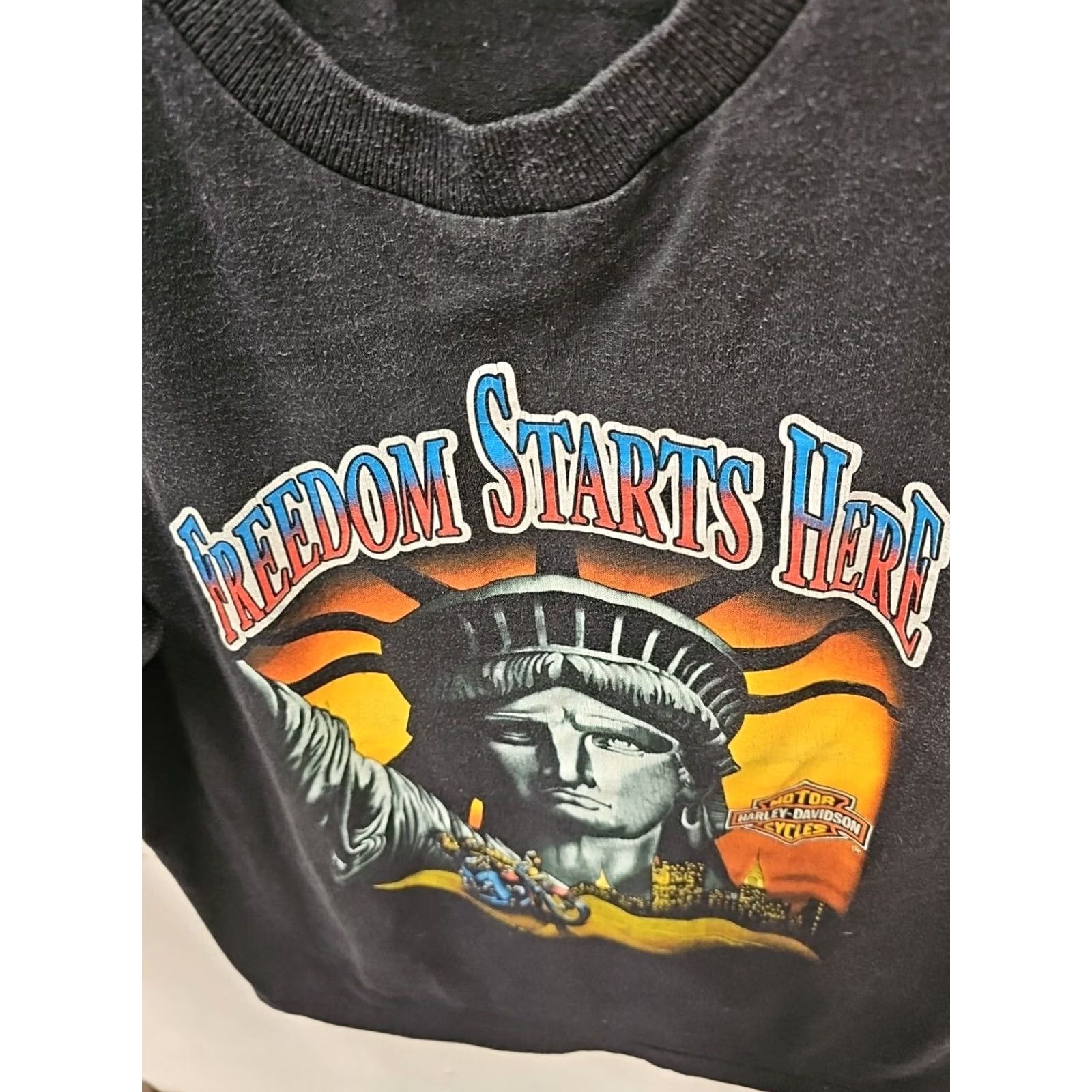 Harley Davidson VINTAGE Harley-Davidson Freedom Starts Here Statue Liberty New York City Shirt Mens L Black City 10/7 Size US L / EU 52-54 / 3 - 4 Thumbnail