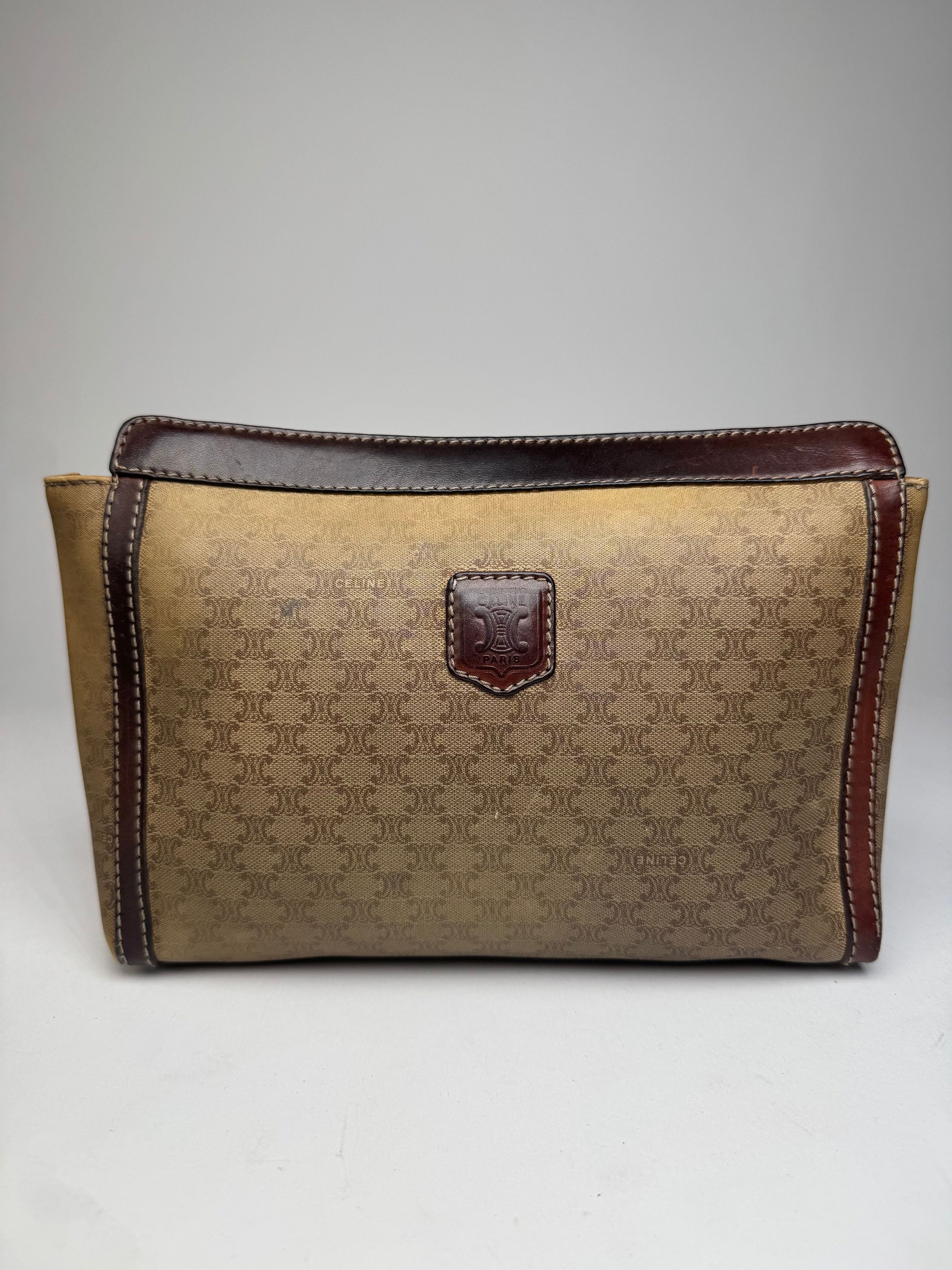 Celine Vintage Paris Monogram Leather Clutch Beige Brown Size ONE SIZE - 1 Thumbnail