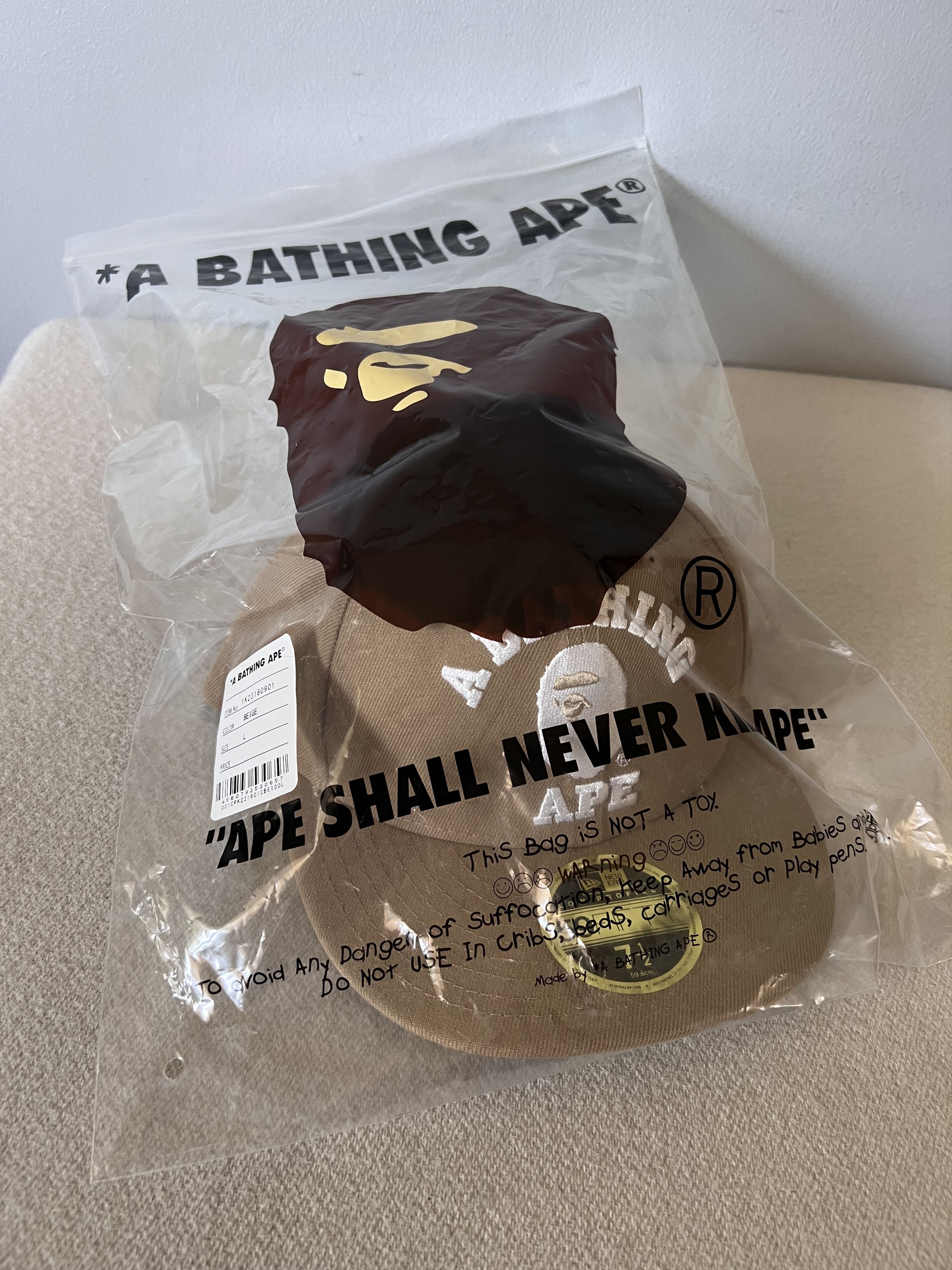 Bape 7 1/2 Bape New Era 59FIFTY Low Profile Fitted Hat in Beige Size ONE SIZE - 7 Thumbnail