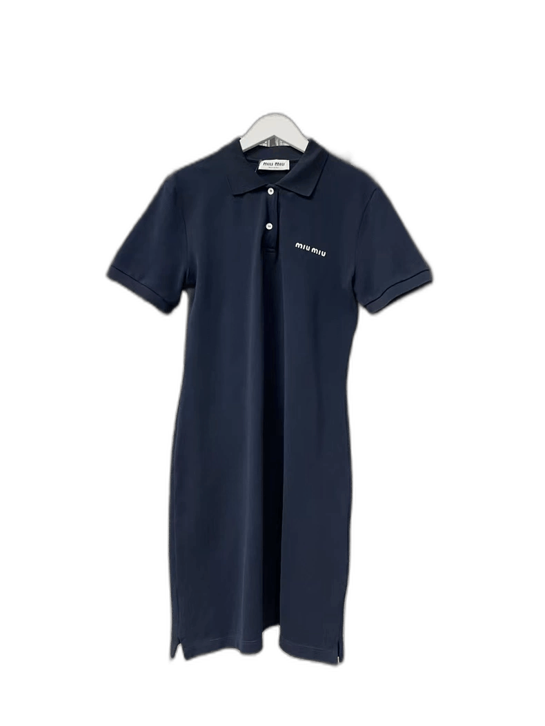 Prada Miu Miu New Navy Blue Short Sleeve Polo Dress Size US M / EU 48-50 / 2 - 1 Thumbnail