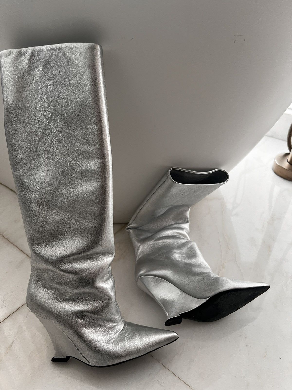 Japanese Brand Knee high wedge silver boots Size US 6.5 / IT 36.5 - 6 Thumbnail
