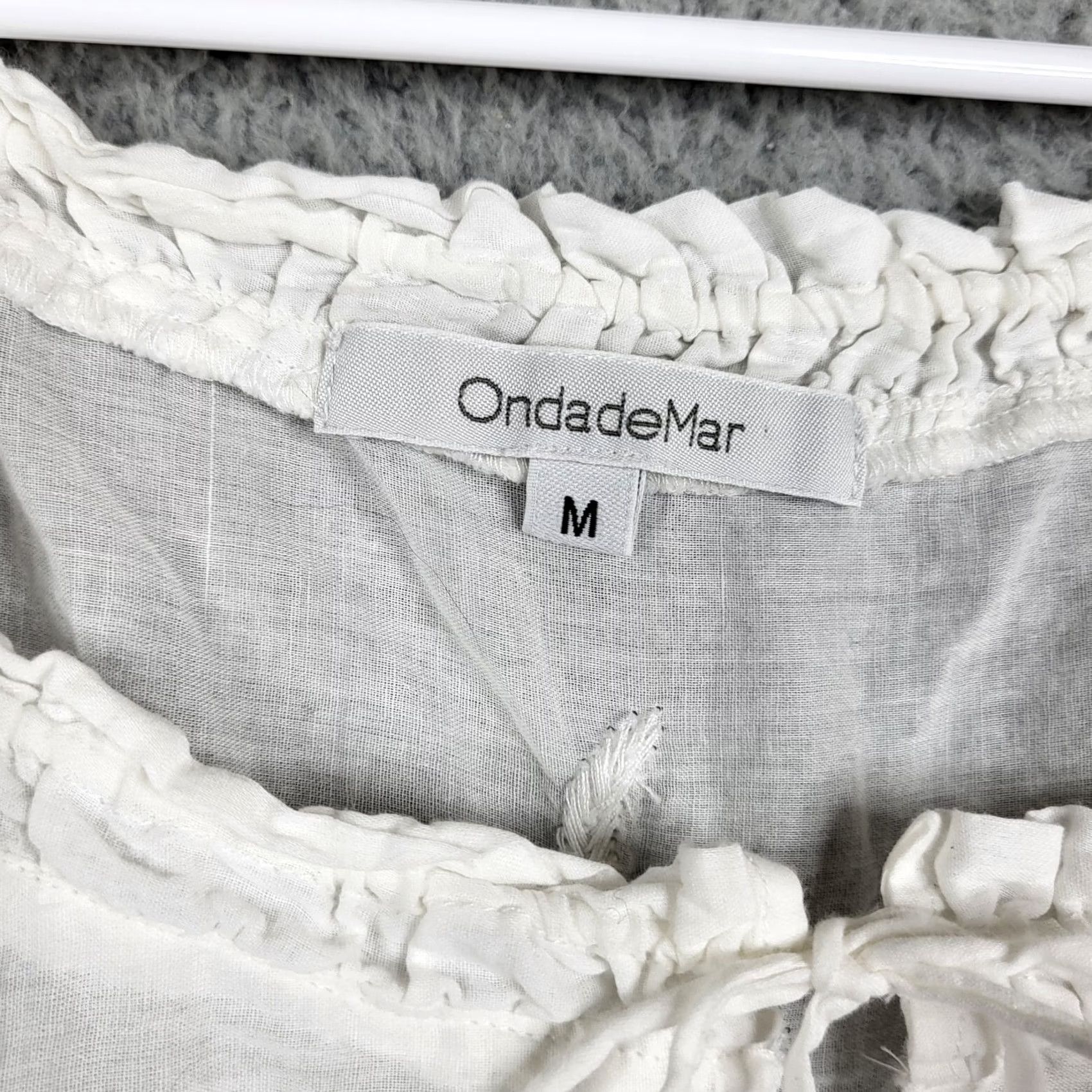 Vintage OndadeMar Blouse Long Sleeve Tunic Top Tie Embroidered Floral Keyhole V-Neck White Cotton Blend Size M Womens Size M / US 6-8 / IT 42-44 - 5 Thumbnail