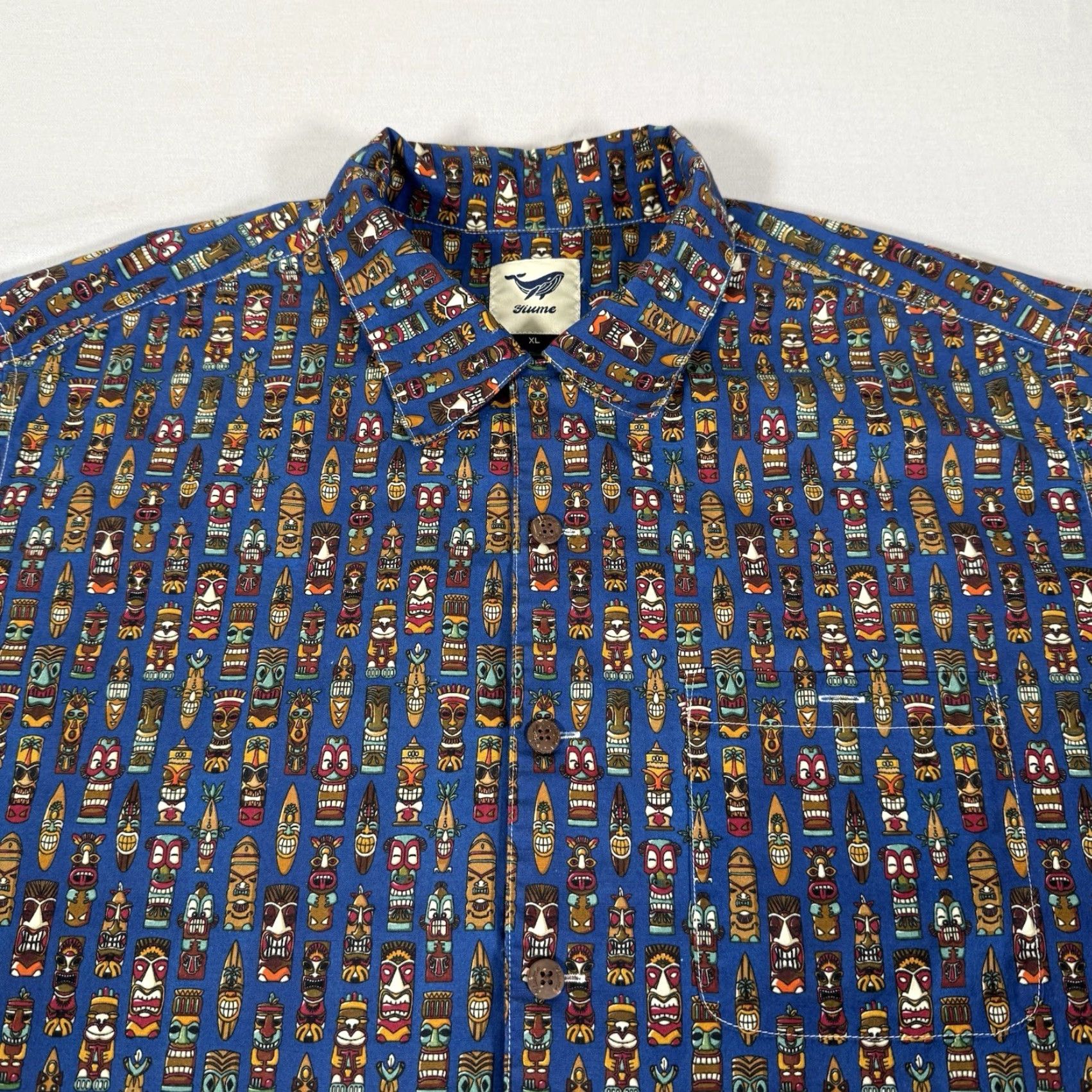 Vintage Yiume Shirt Men XL Blue Hawaiian Tiki Button Up Floral Short Sleeve Beach Preppy Casual Travel Navy Marine Tropical Size US XL / EU 56 / 4 - 2 Thumbnail