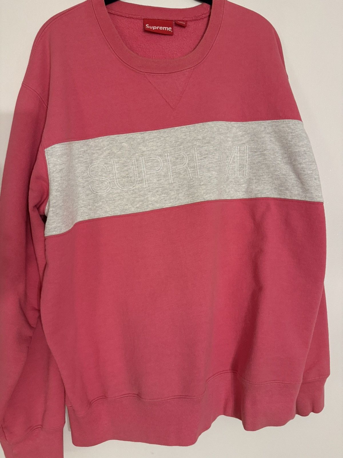 SUPREME ZIG ZAG STITCH PANEL CREWNECK PINK SIZE XL 