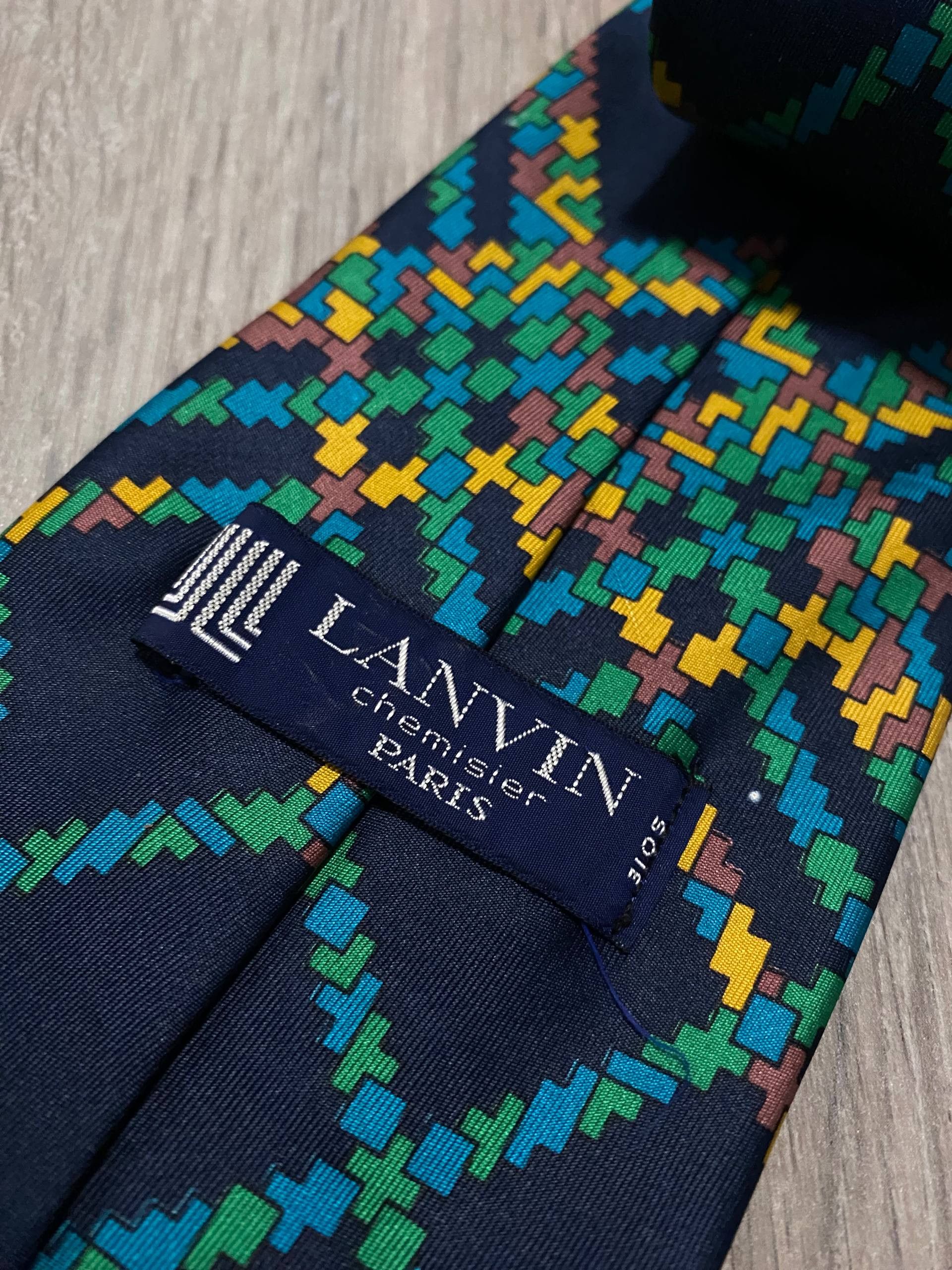 Lanvin Lanvin Paris Tie Mosaic Rhombus Stripes Monogram 100% Silk Size ONE SIZE - 3 Thumbnail