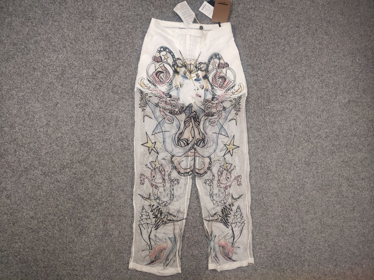 Burberry Rare Burberry By Marine Sketch Print Layered Silk Pants Size US 32 / EU 48 - 2 Thumbnail