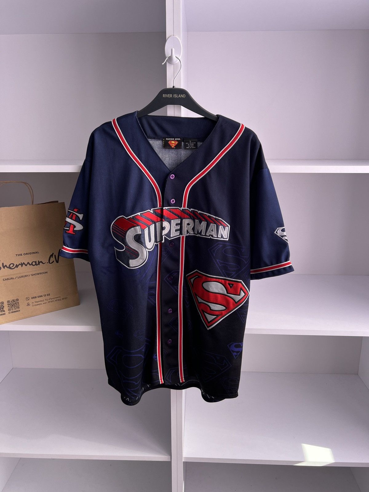 DC Comics × Vintage Vintage Superman Embroidered Warner Bros Jersey Size US L / EU 52-54 / 3 - 3 Thumbnail