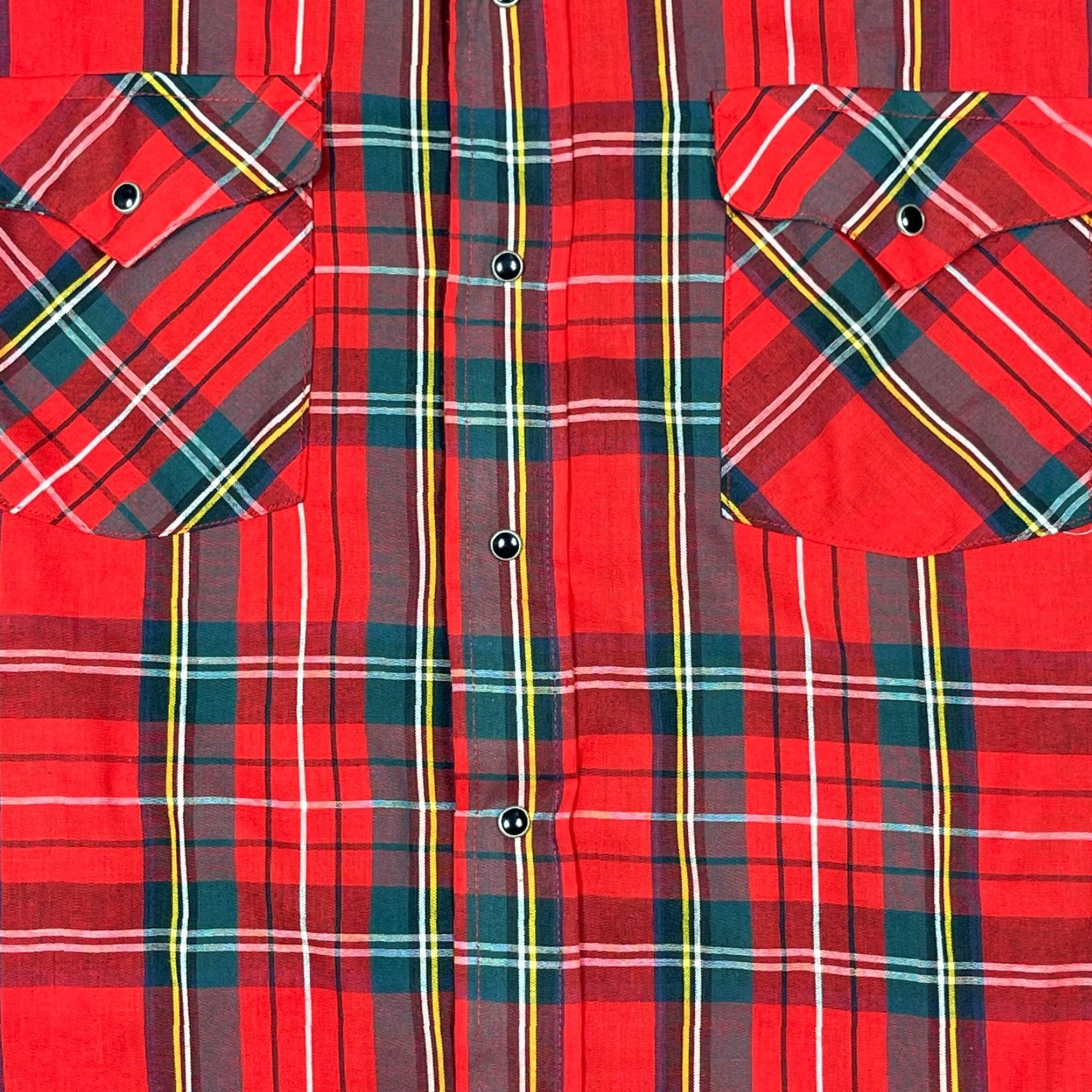 Vintage VINTAGE Panhandle Slim PLAID Western Pearl Button Short Sleeve Shirt MENS Medium Red Knit Pocket Slimming Size US M / EU 48-50 / 2 - 2 Thumbnail