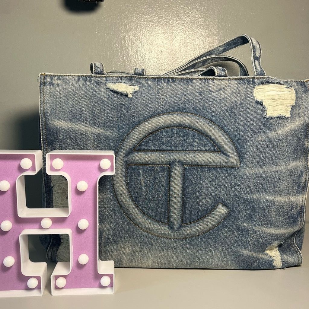 Telfar Large Telfar blue distressed denim Size ONE SIZE - 1 Thumbnail