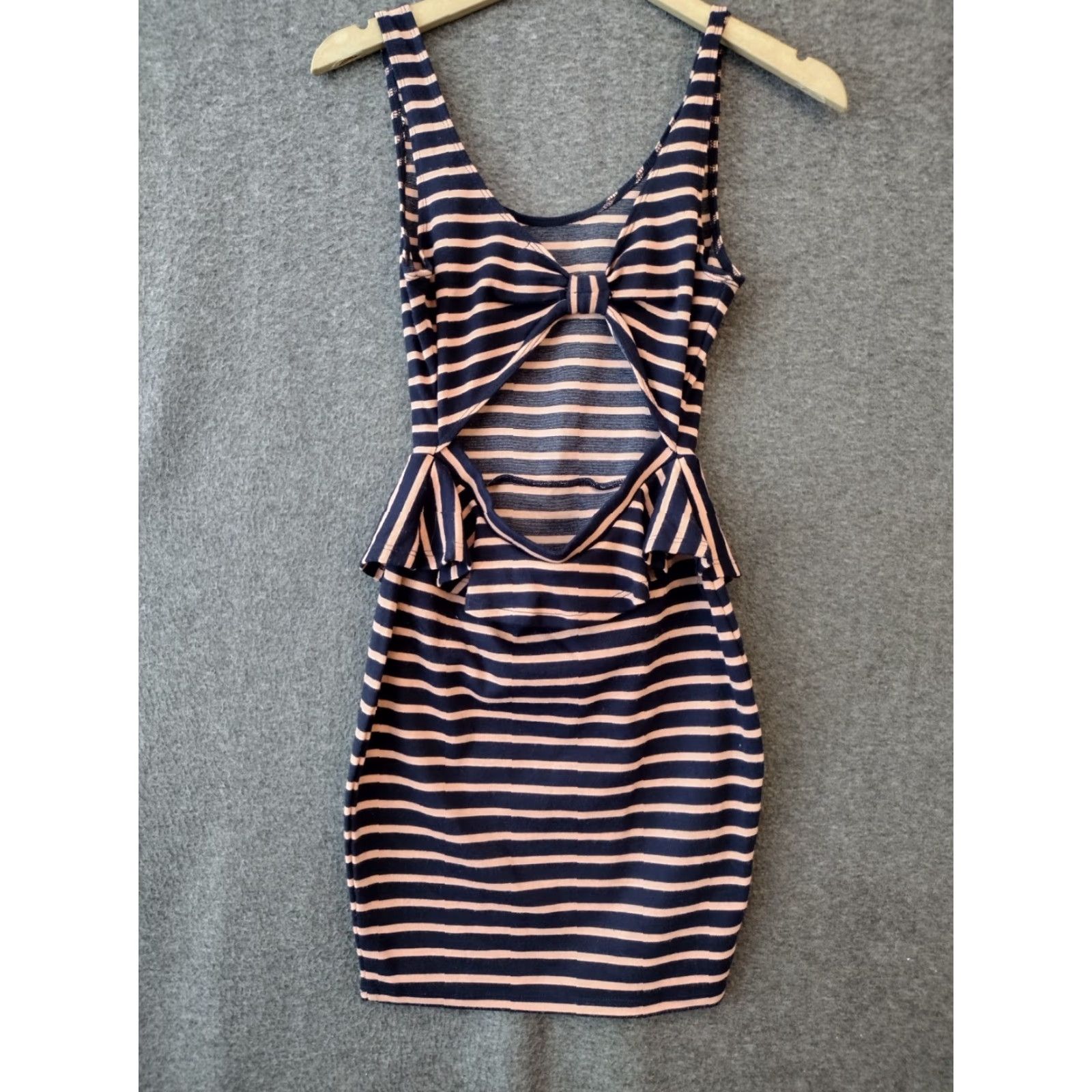 Vintage Love, Fire Striped Sleeveless Peplum Dress Back Open Tan/Blue Size S Size S / US 4 / IT 40 - 2 Thumbnail