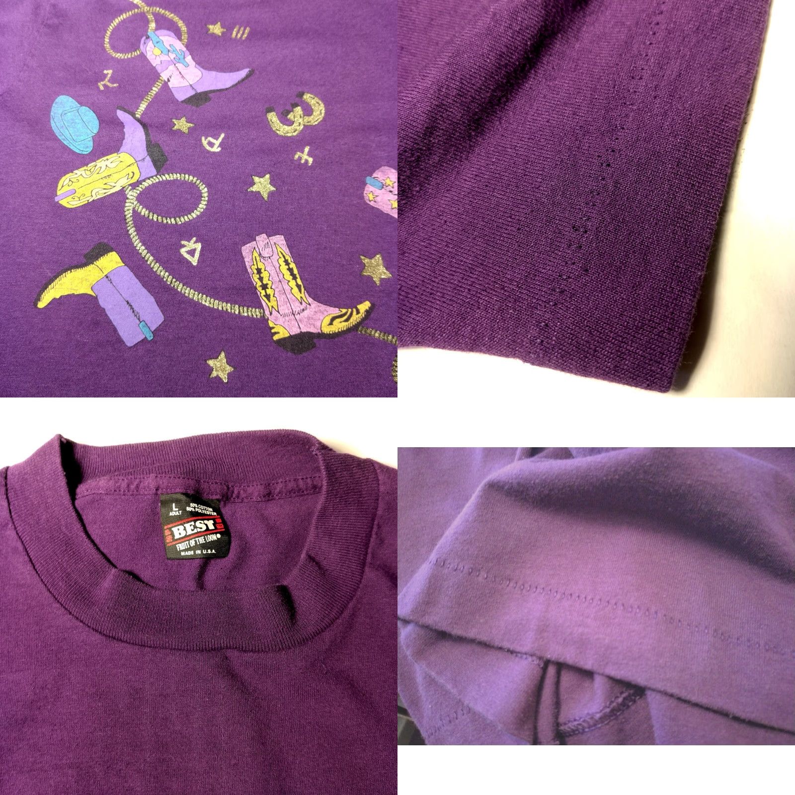 Fruit Of The Loom VINTAGE Fruit of the Loom Best Western T-Shirt Large Purple Glitter Cowgirl Cowboy Single Stitch Size US L / EU 52-54 / 3 - 8 Thumbnail