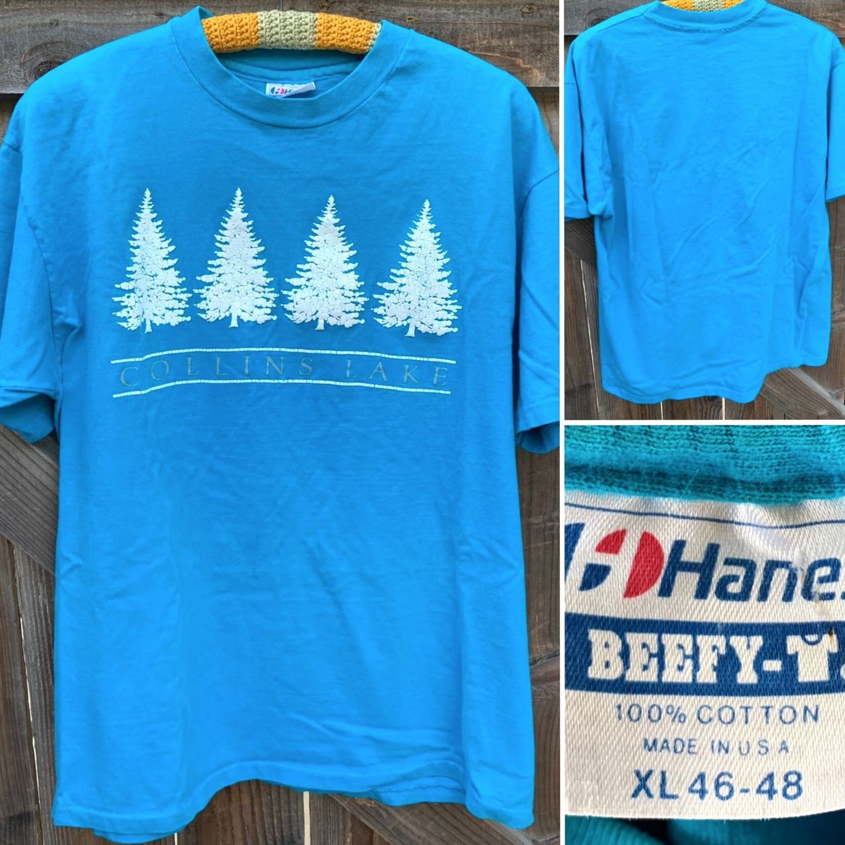 Hanes VINTAGE Hanes Beefy-T Collins Lake T Shirt 1987 100% Cotton XL Blue Graphic Tee Mens Size US XL / EU 56 / 4 - 4 Thumbnail