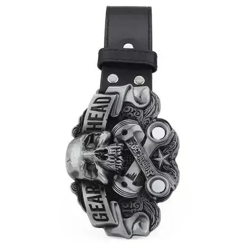 Leather GEAR HEAD Skull Buckle Belt Size ONE SIZE - 4 Thumbnail