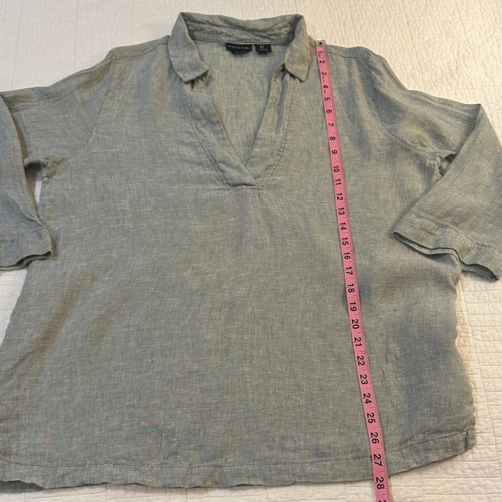 Elie Tahari TAHARI Large EUC Linen Tunic Sage Green 3/4 Sleeve Top Size L / US 10 / IT 46 - 4 Thumbnail