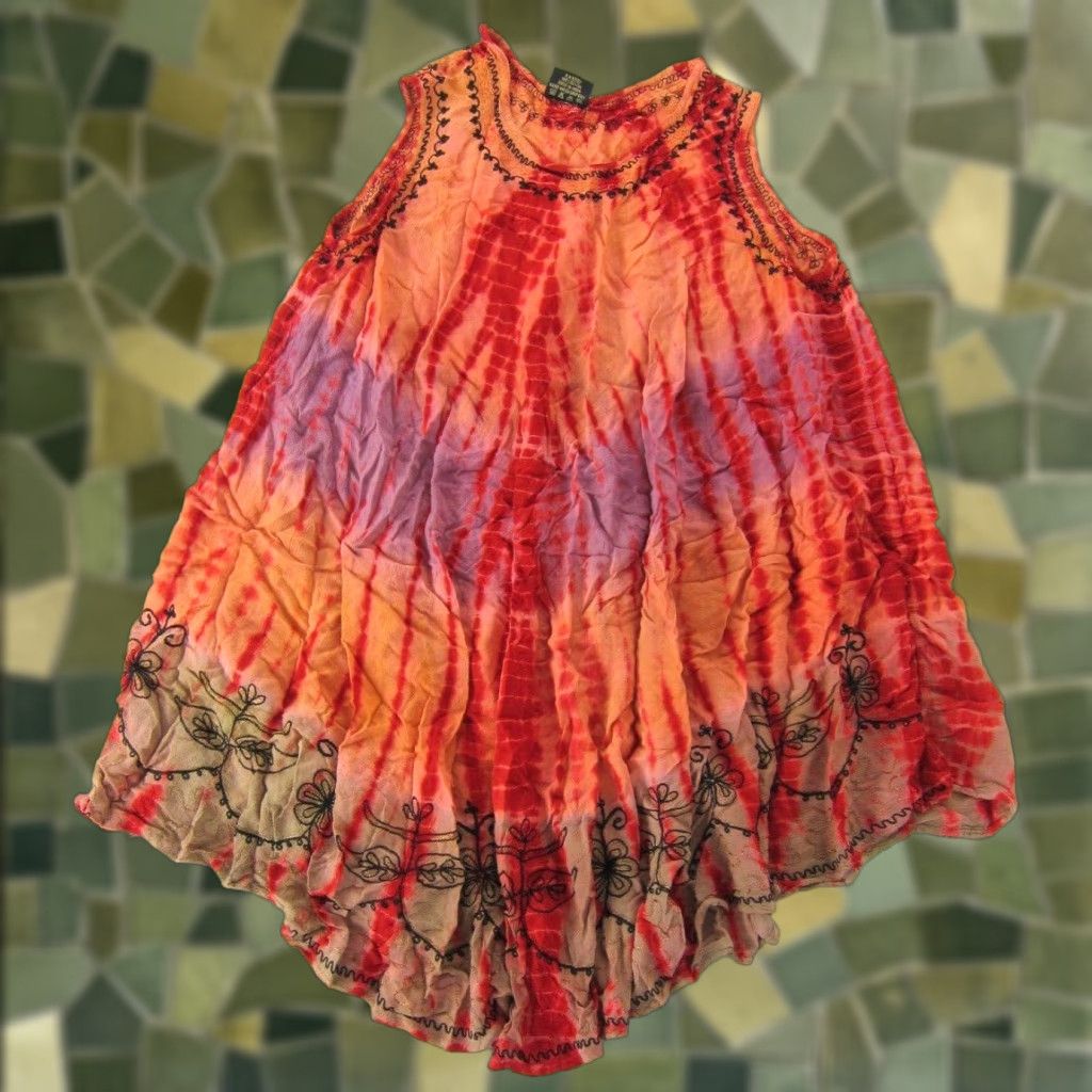 Vintage VINTAGE Sacred Threads Rayon Orange Purple Tie Dye Hippie Tank Sun Dress M-L Size M / US 6-8 / IT 42-44 - 1 Thumbnail