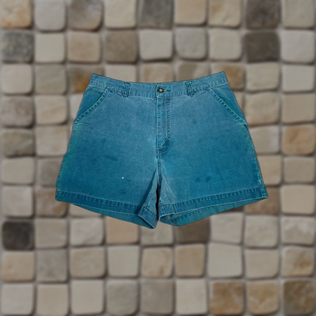 VINTAGE Patagonia Stand Up Shorts Mens 34 Blue Canvas Logo Cotton Mid Rise