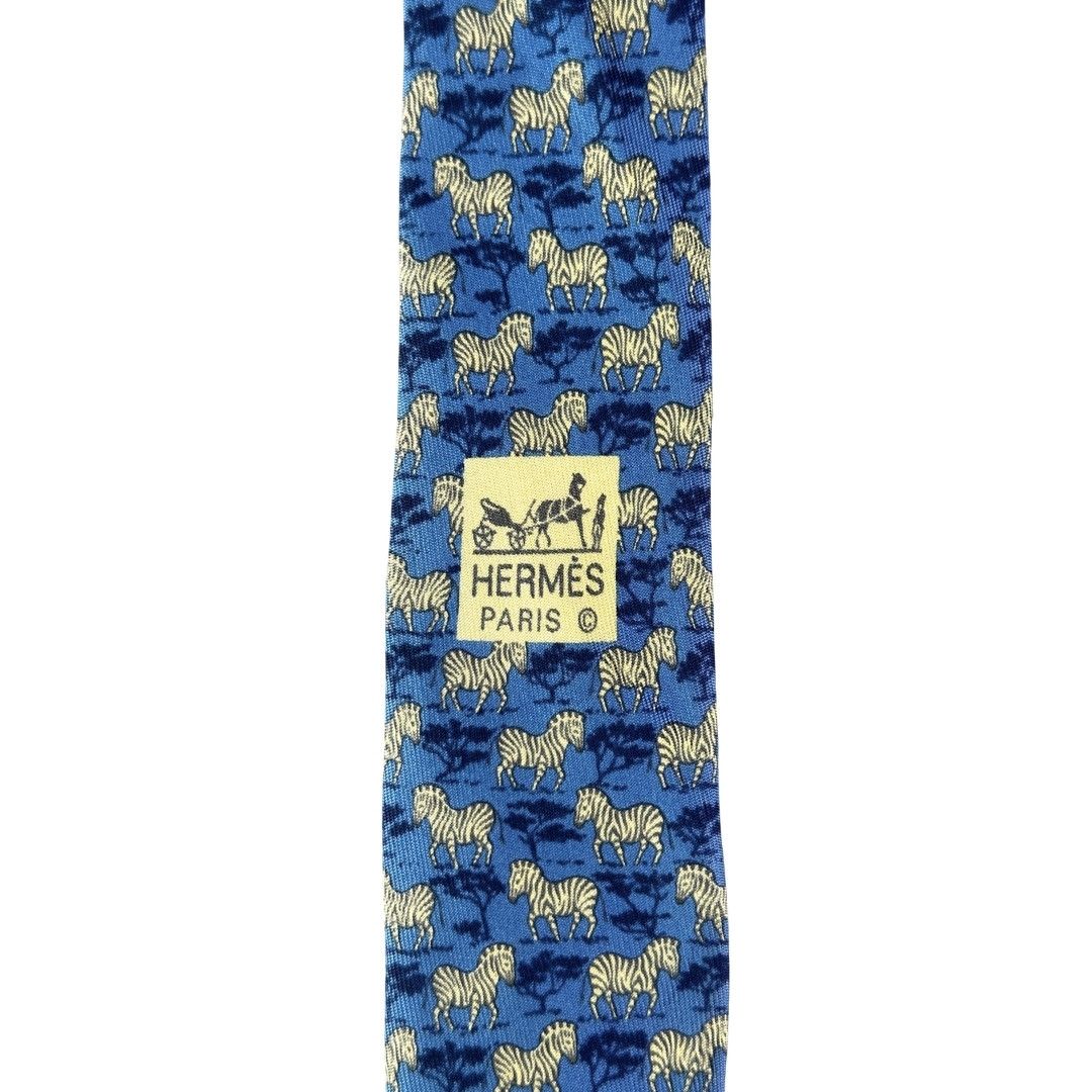Hermes Tie Silk Zebra Pattern on Blue Vintage Size ONE SIZE - 4 Thumbnail
