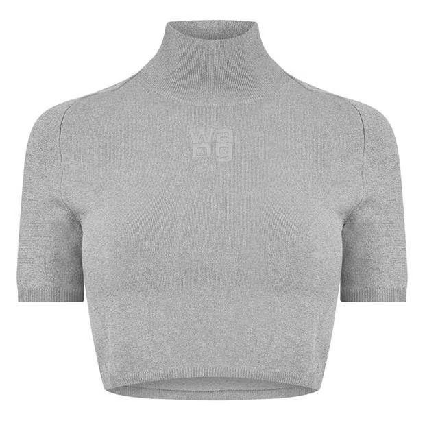 o1g2r1mq0824 High Neck Logo Crop Top in Grey