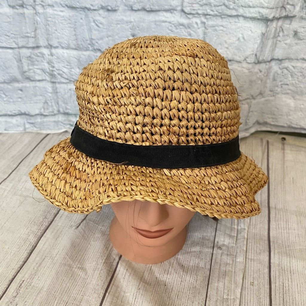 Old Navy Old navy women Med/Large straw hat with brim tan with black Size ONE SIZE - 2 Thumbnail