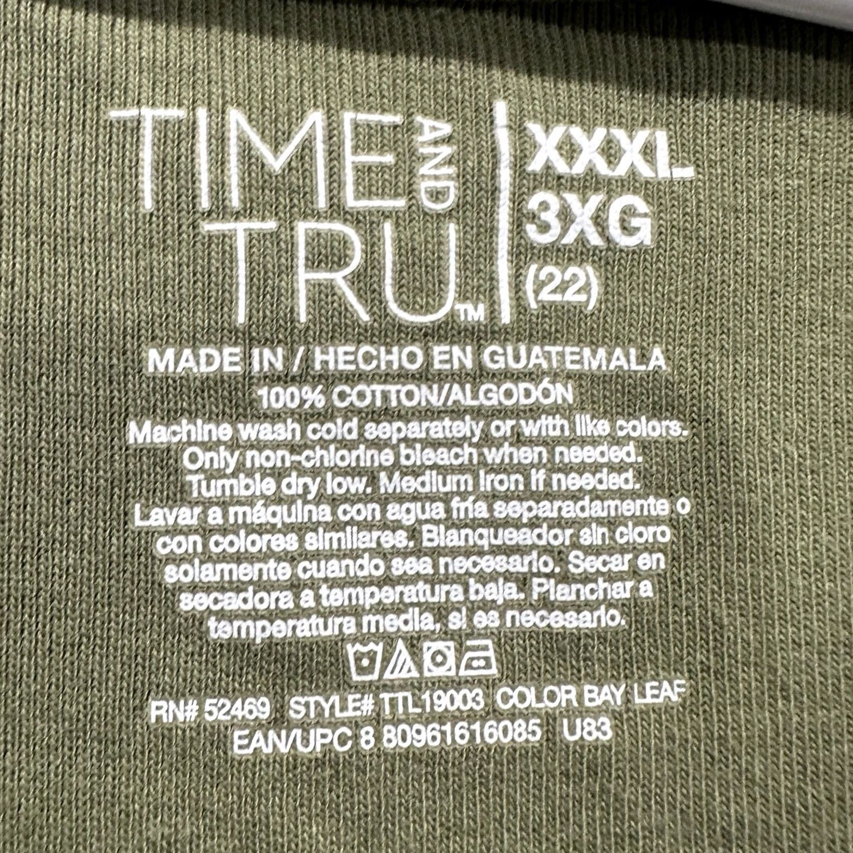 Vintage Time And Tru T-Shirt Womens 3XL Bay Leaf Green Short Sleeve Cotton Round Neck Size XXL / US 16-18 / IT 52-54 - 4 Thumbnail