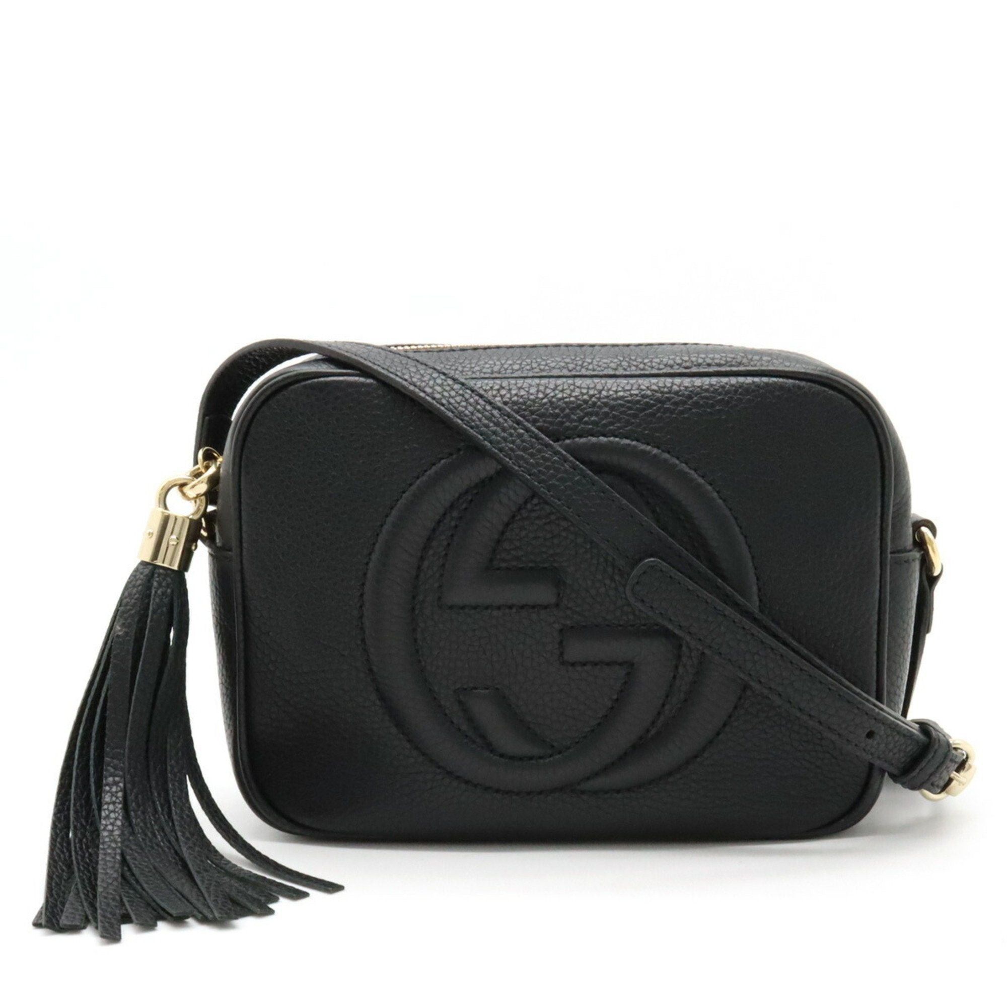 image of Gucci Soho Small Disco Shoulder Bag Pochette Tassel Leather Black 308364, Women's