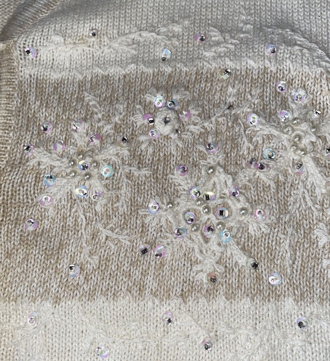 Vintage, Beige, Snowflake Embroidered, Button Down Sweater