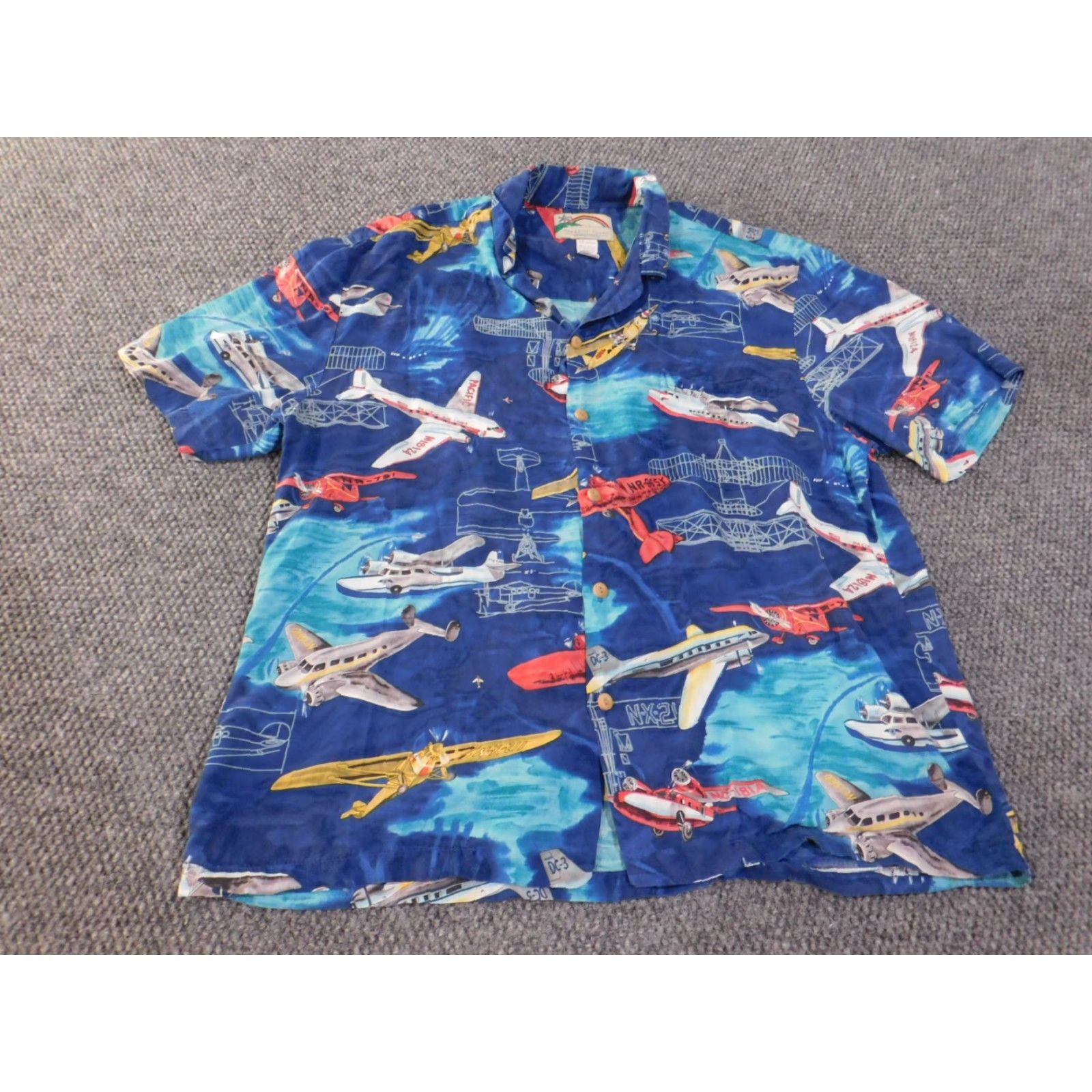 Paradise Paradise Hawaiian Shirt Men Large Blue Planes Island Airplanes Button Up Short Sleeve Collared Cotton Knit Size US L / EU 52-54 / 3 - 5 Thumbnail