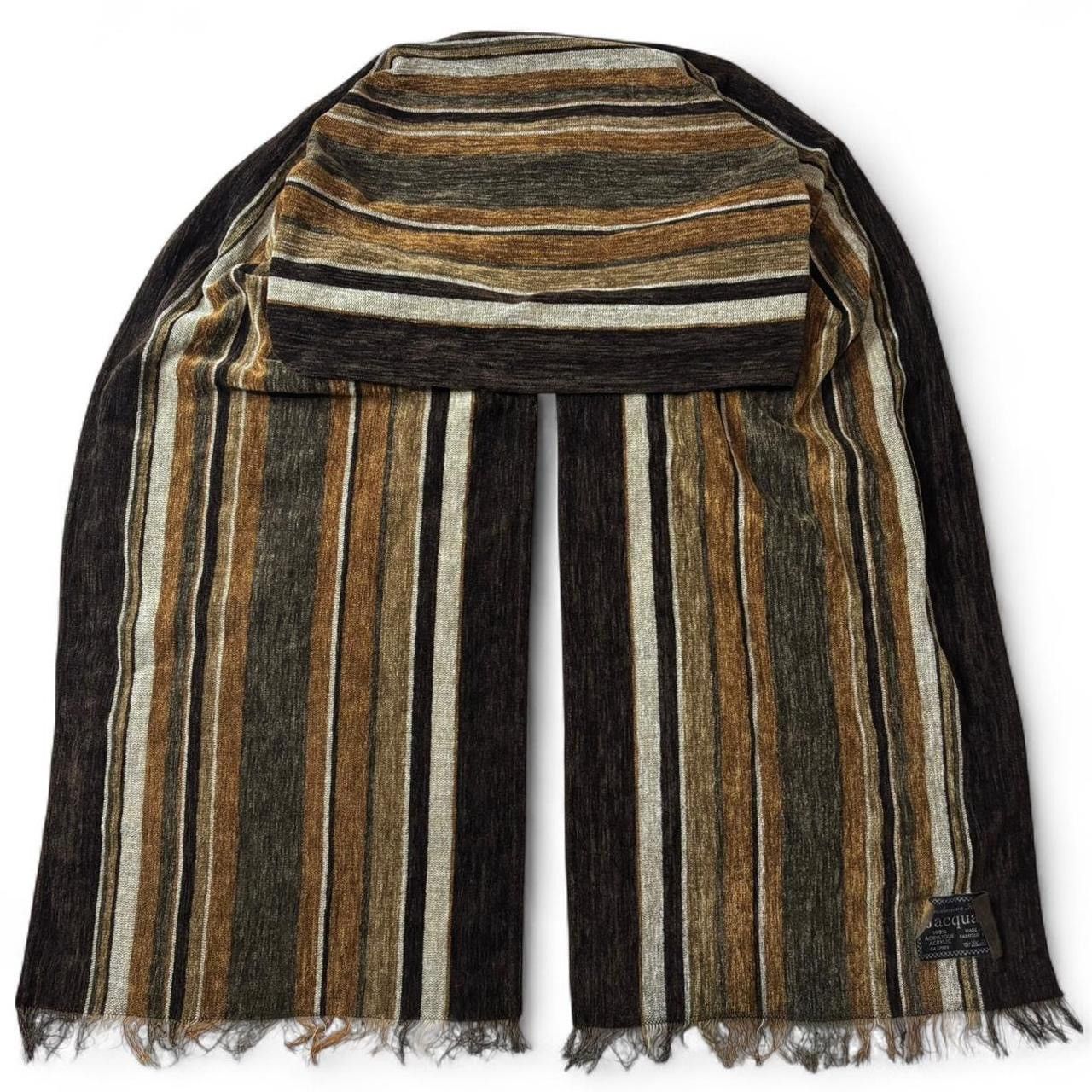 Vintage Vintage Striped Brown Jacquard Scarf With Fringe Trim Size ONE SIZE - 1 Thumbnail