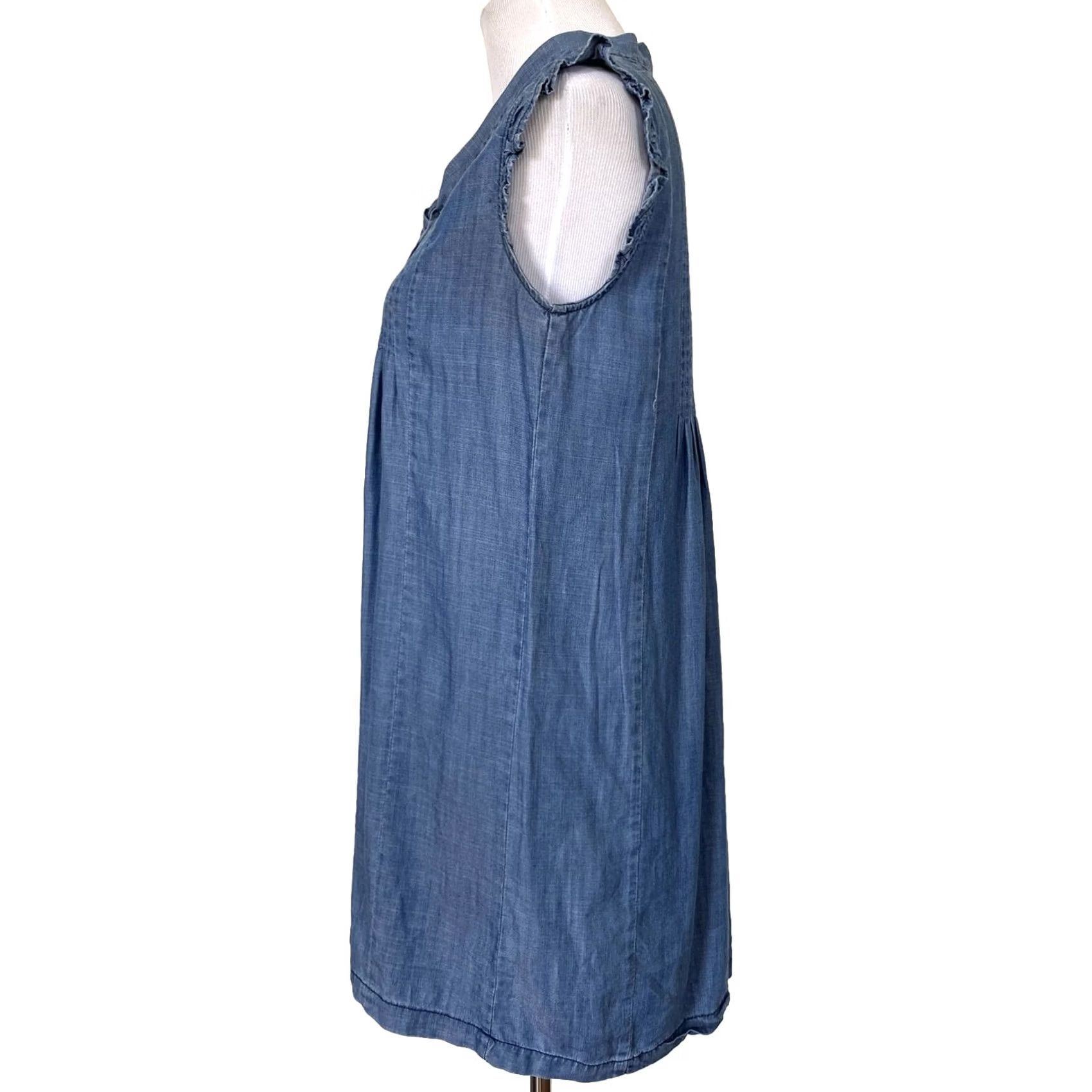 Vintage VINTAGE Current Air Dress Denim Chambray Blue Shift Pintuck Pleats Neck Tie Ruffles XS Womens Size XS / US 0-2 / IT 36-38 - 5 Thumbnail