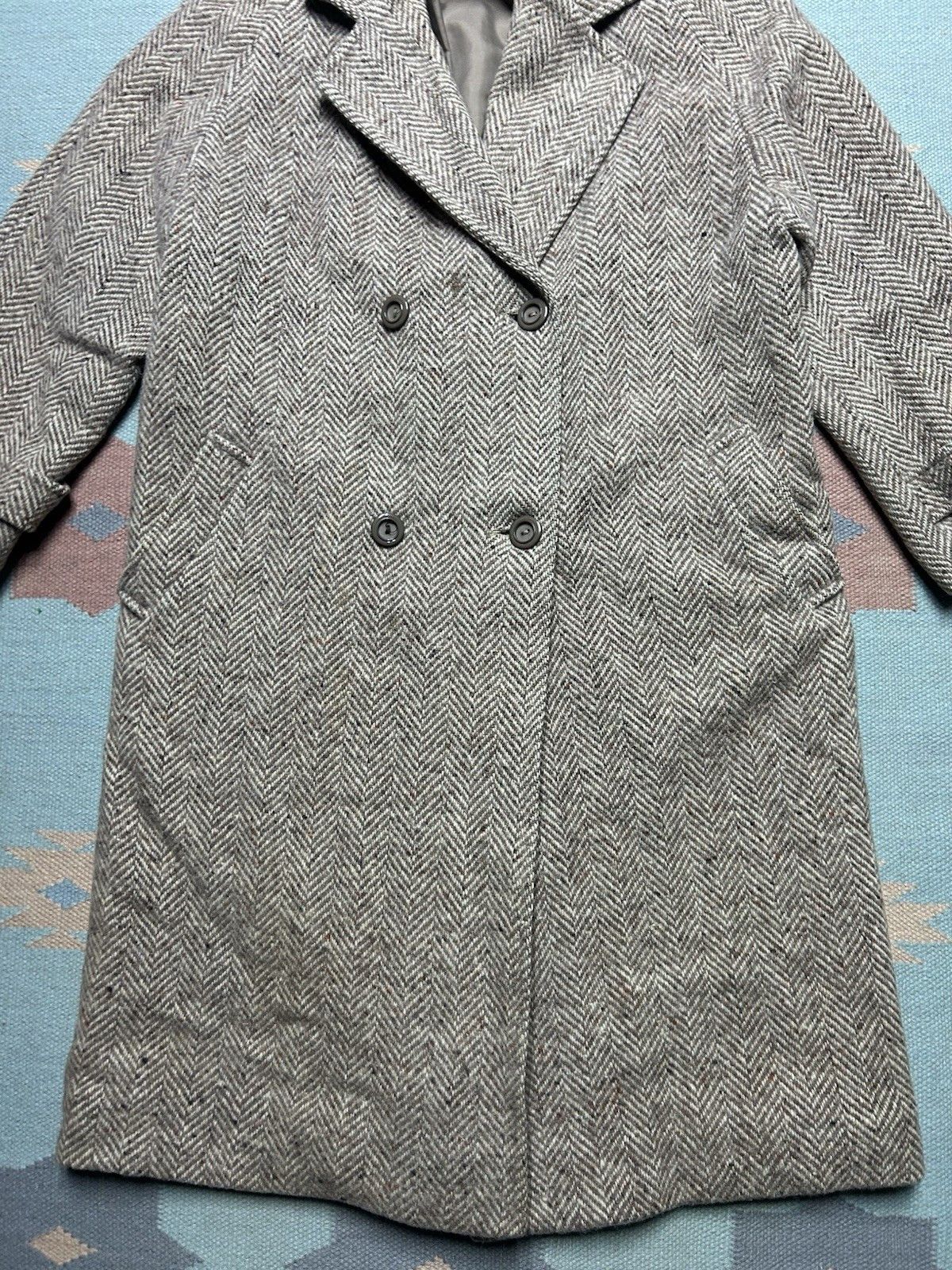 Vintage Kashmoor wool trench coat double breasted herringbone 16.5 Size L / US 10 / IT 46 - 2 Thumbnail