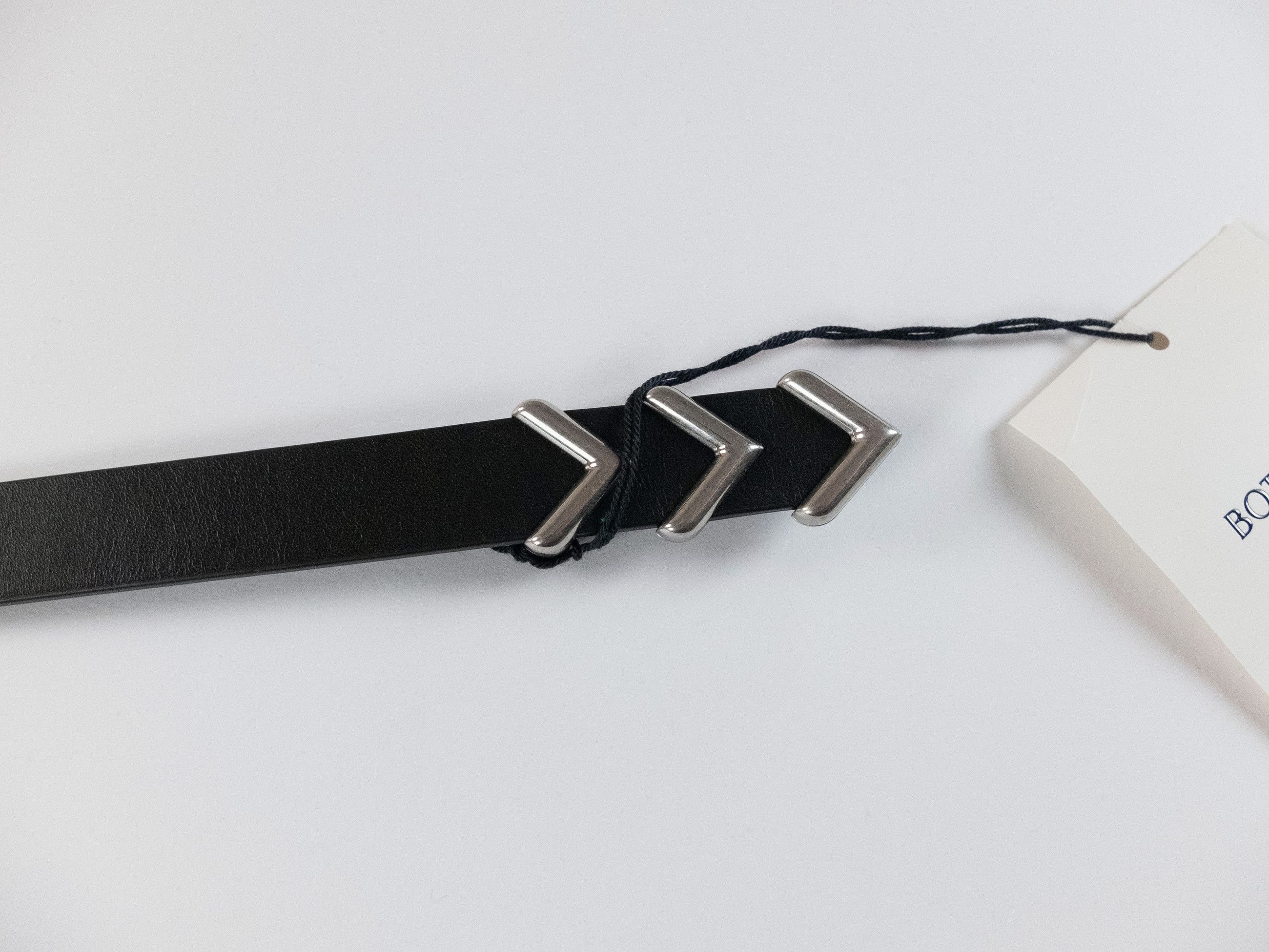 Bottega Veneta BOTTEGA VENETA black & silver chevron leather belt 90 Size 36 - 3 Thumbnail