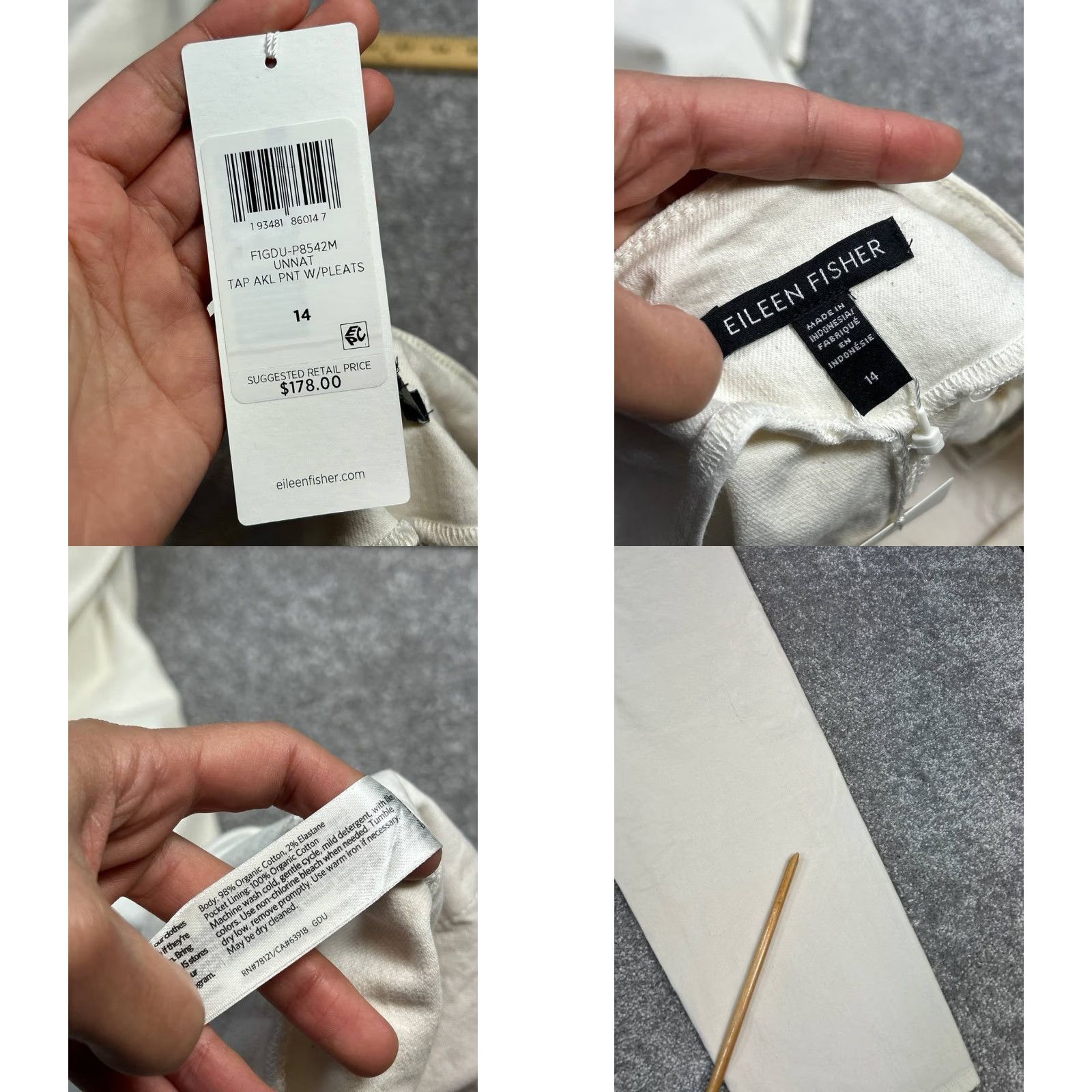 Eileen Fisher Eileen Fisher High Rise Tapered Ankle Pants Womens 14 White Cotton Denim Casual Size 36" / US 14 / IT 50 - 8 Thumbnail