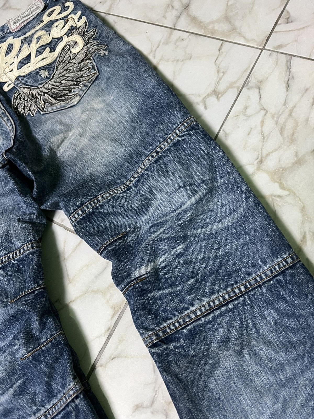 Japanese Brand 💥Baggy💥Redpepper Double Knee Washed Ripped Distress Jeans Size US 35 - 14 Thumbnail
