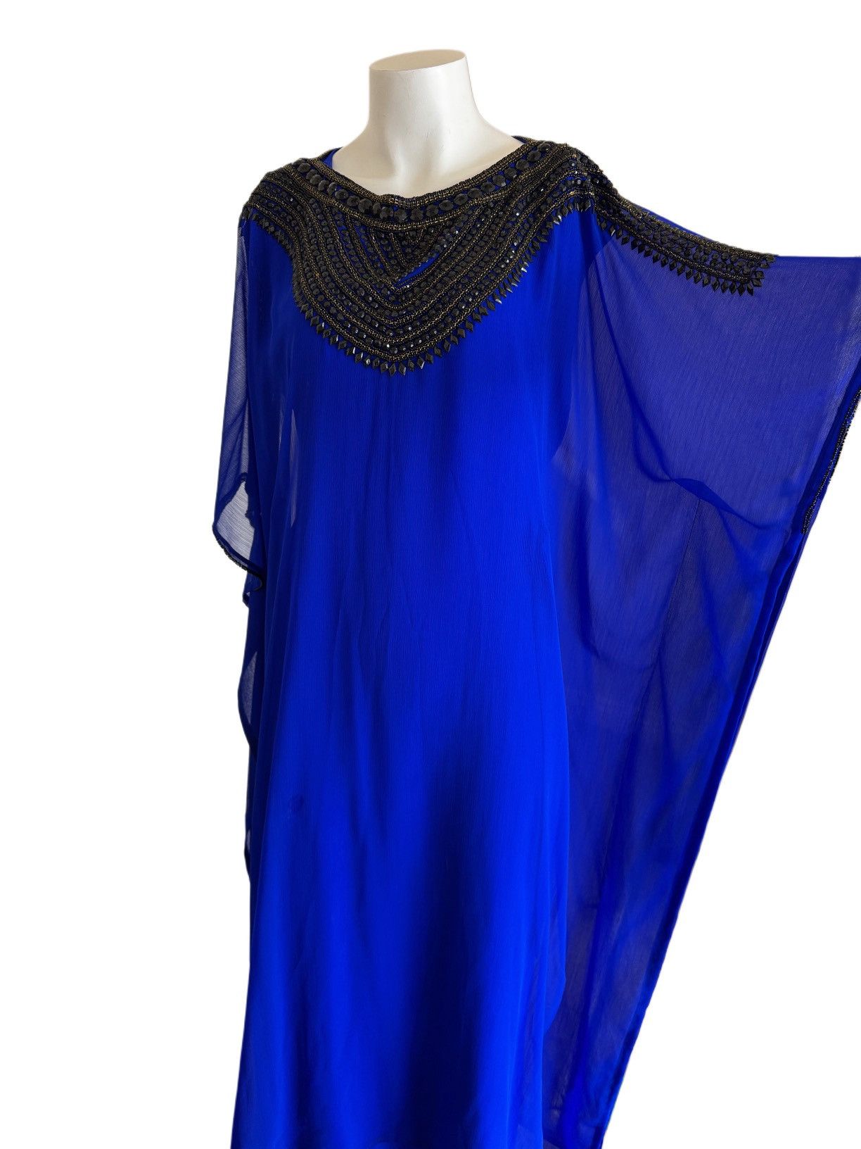 Vintage Royal blue women’s Islamic Kaftan black beaded embroidery Size M / US 6-8 / IT 42-44 - 4 Thumbnail