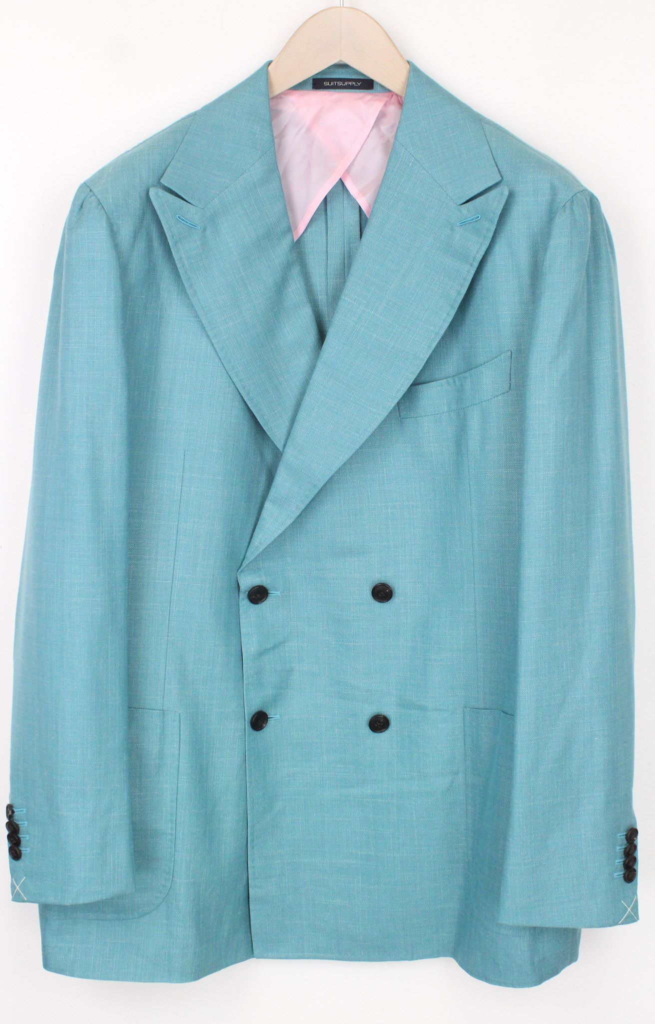 image of Suitsupply La Spalla Uk48S Green Silk Linen Double-Breasted 72165, Men's