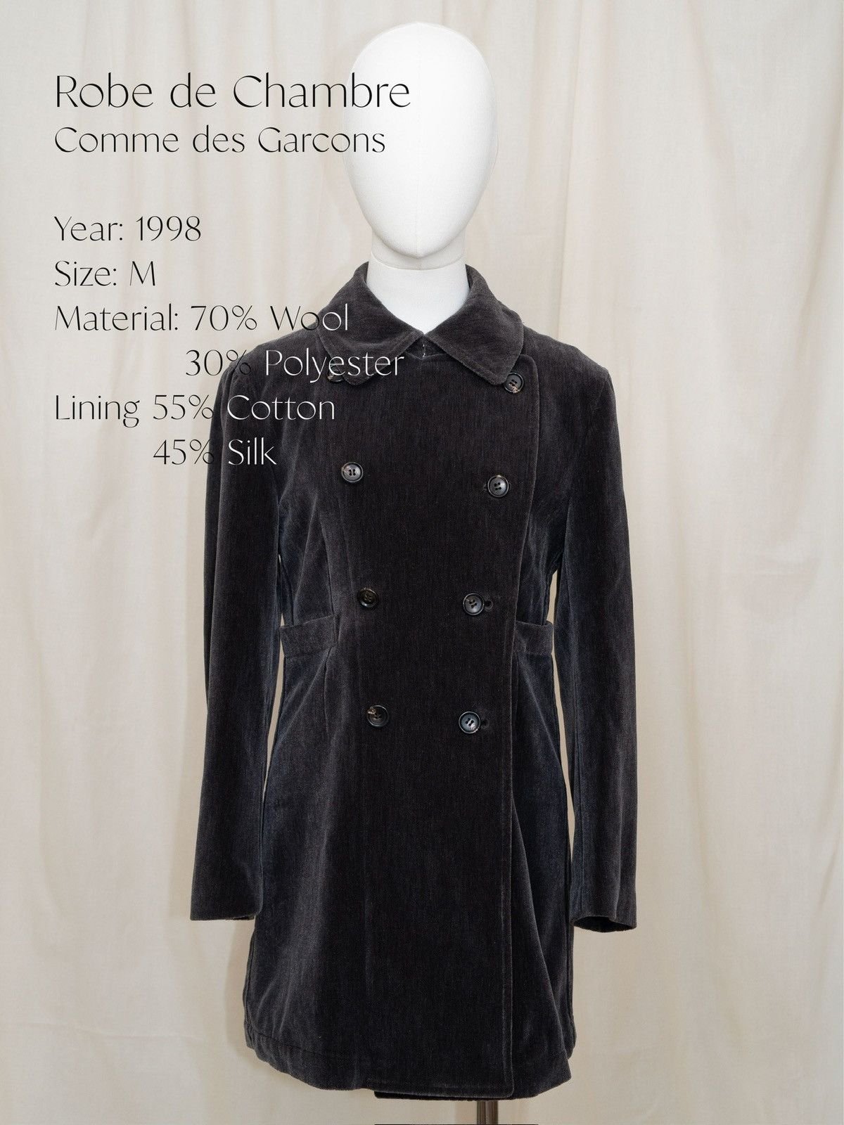 Comme des Garcons CDG Robe de Chambre 1998 Velvet Double-Breasted Coat Size M / US 6-8 / IT 42-44 - 1 Thumbnail