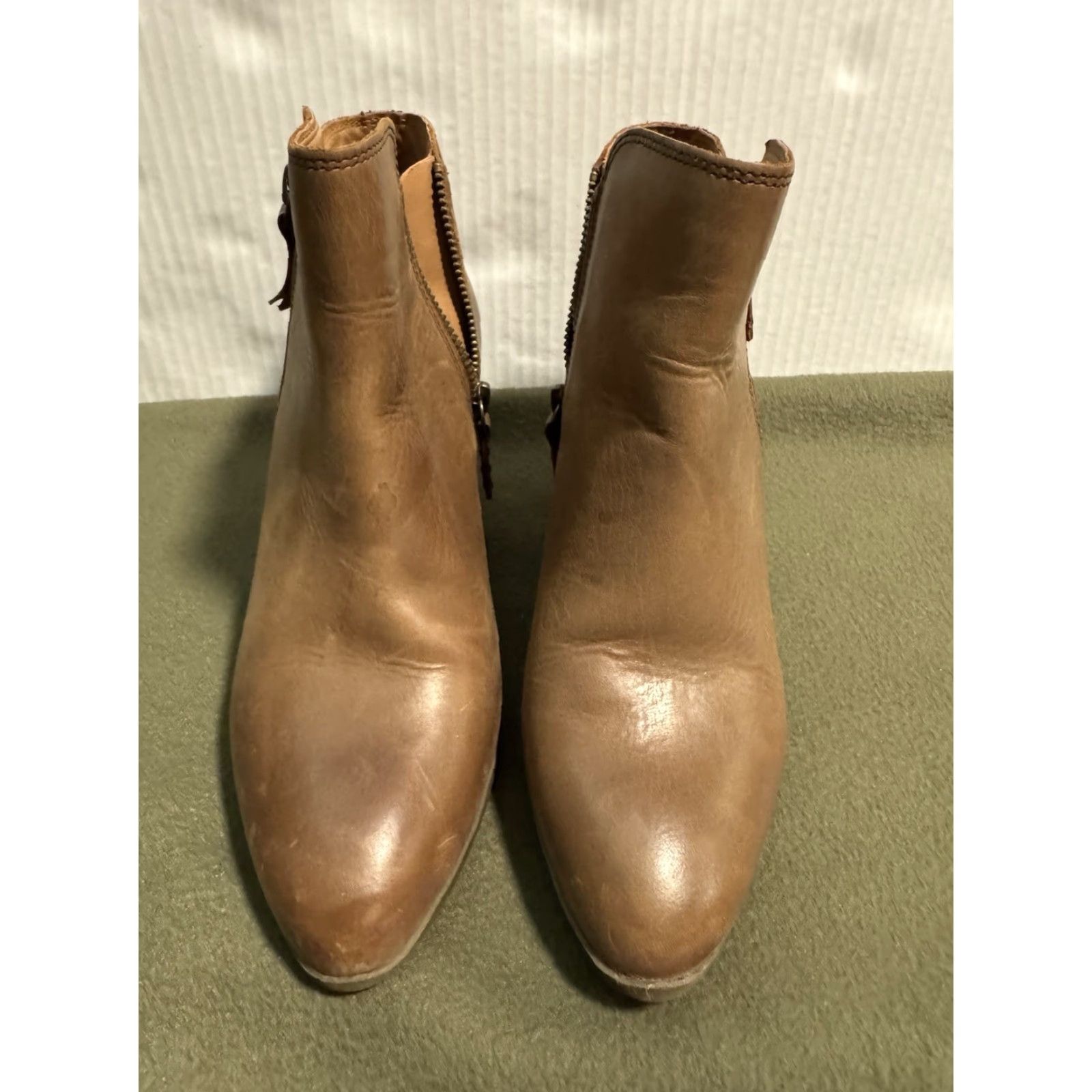 Frye Frye Judith Zip Booties 7M Ankle Block Heel Boho Western Cognac Brown Leather Women Size US 7 / IT 37 - 3 Thumbnail