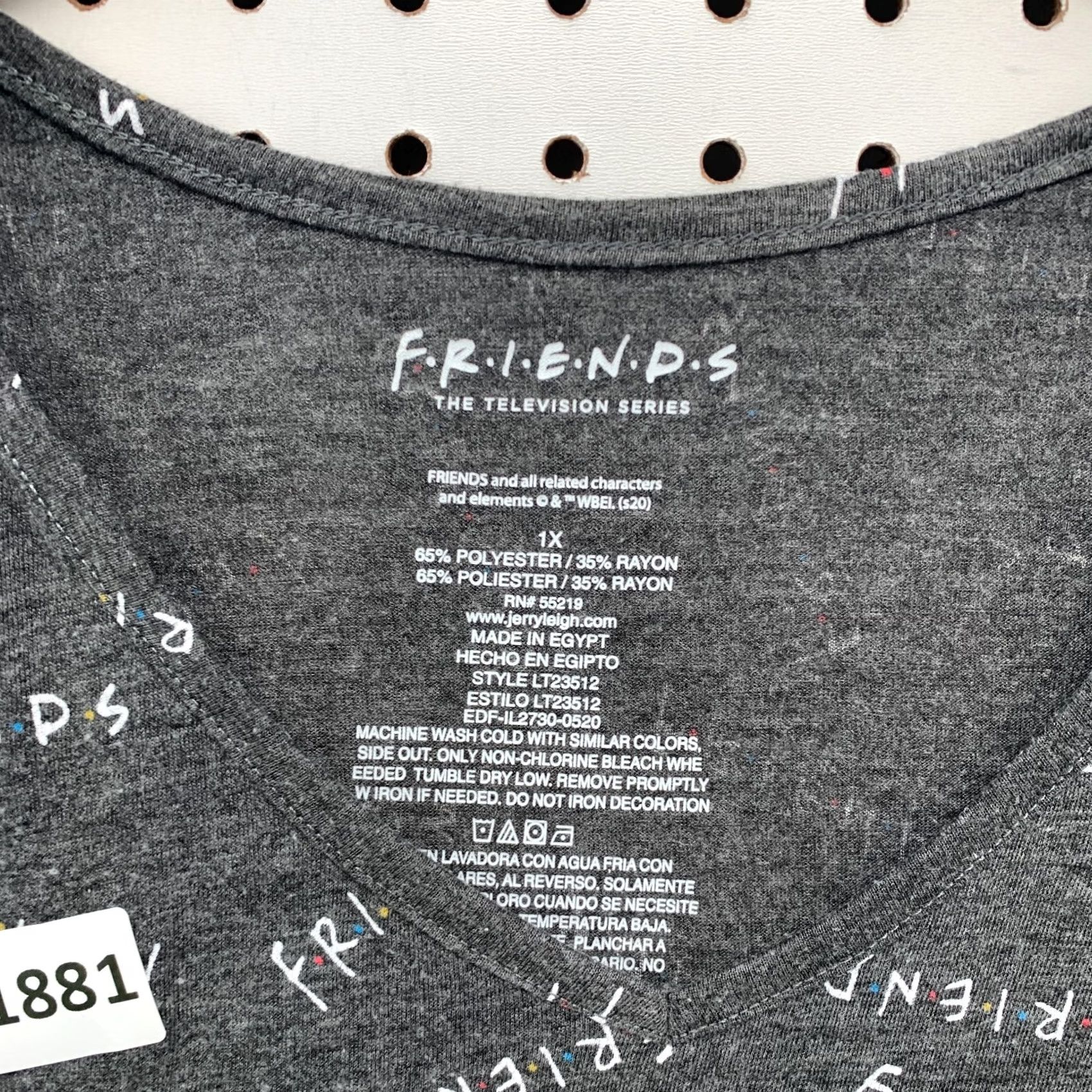Vintage Friends AOP Shirt Gray V-Neck All Over Print Womens 1X Plus Size Girls Mens (adjust per gender not specified) Size XL / US 12-14 / IT 48-50 - 7 Thumbnail