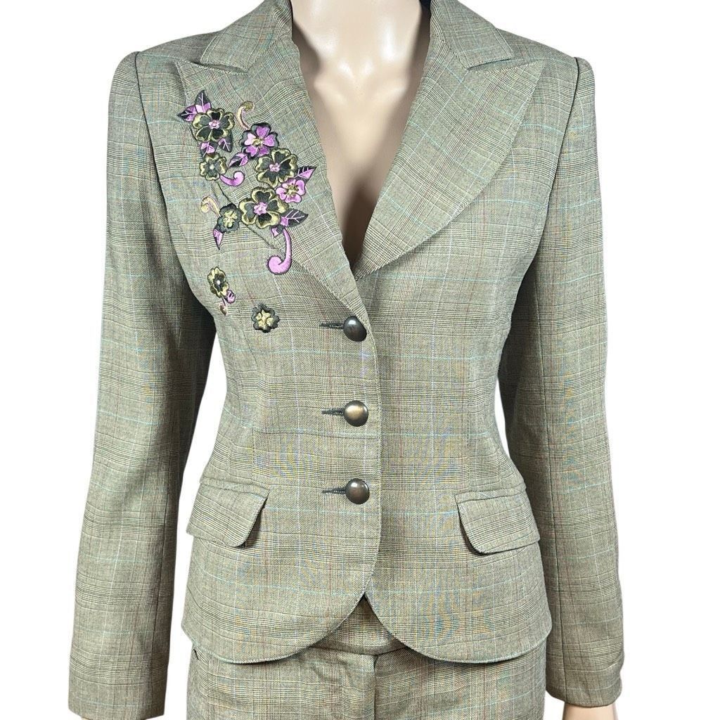 Vintage Vintage J Jodi Embroidered Plaid Pantsuit Olive Size 6 (048) Size M / US 6-8 / IT 42-44 - 2 Thumbnail
