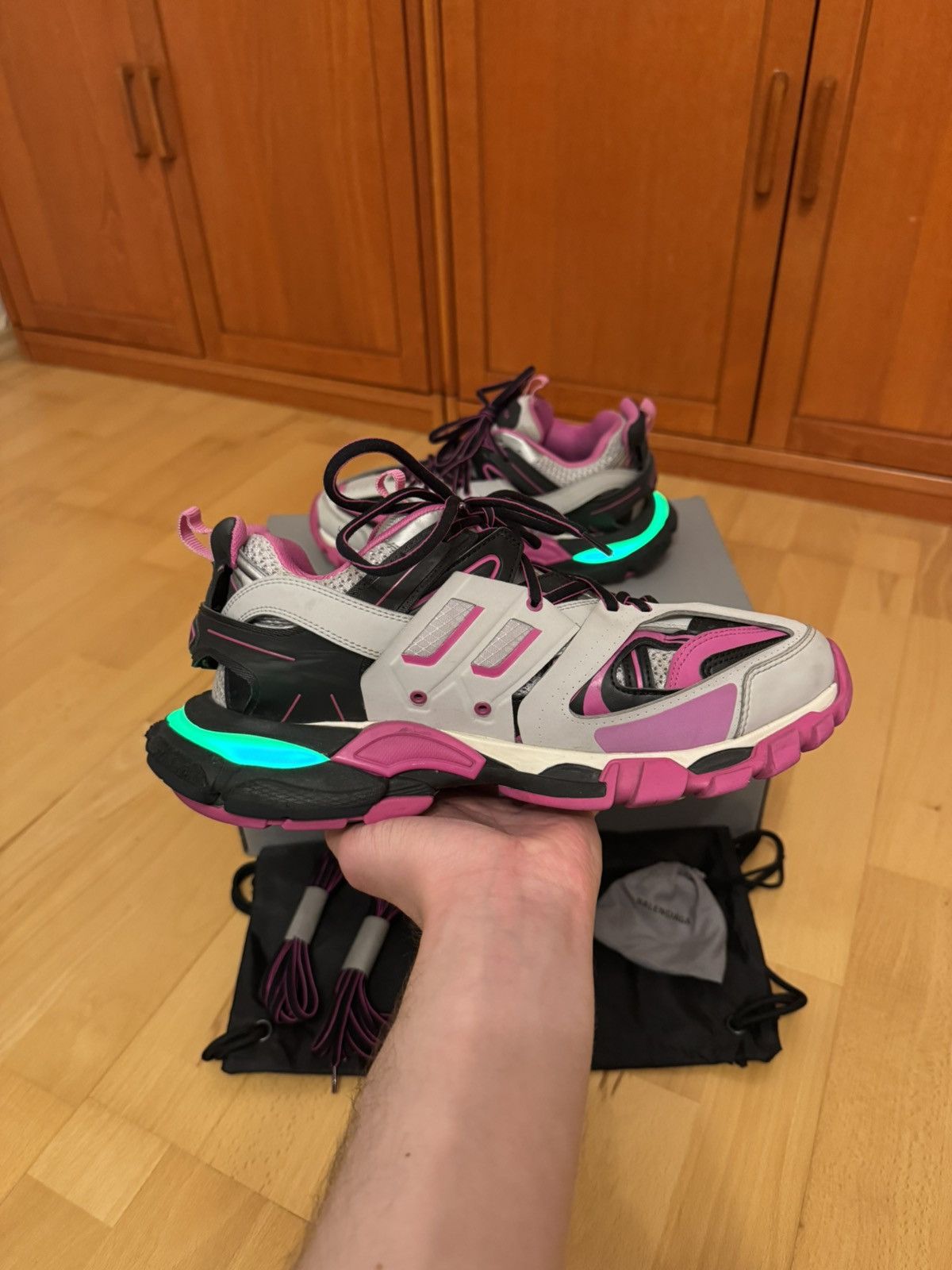 Balenciaga Balenciaga LED Track Black Pink Grey Size US 8 / EU 41 - 4 Thumbnail
