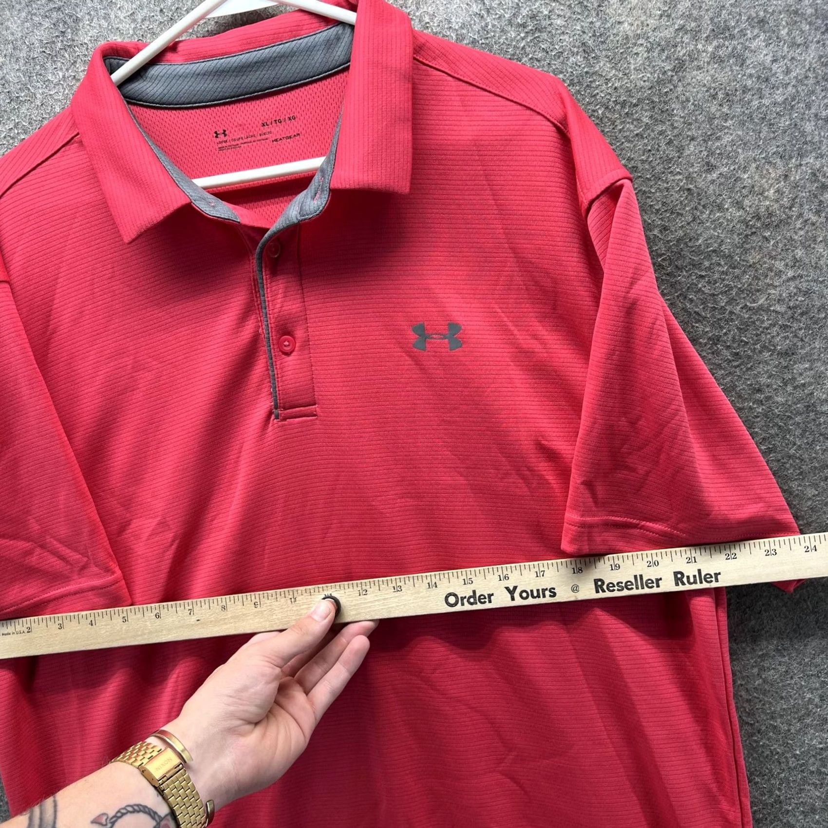 Under Armour Under Armour Polo Shirt Mens XL Red HeatGear Loose Performance Golf Stretch Shirt Golf Polo Striped Short Sleeve Mens Size US XL / EU 56 / 4 - 4 Thumbnail