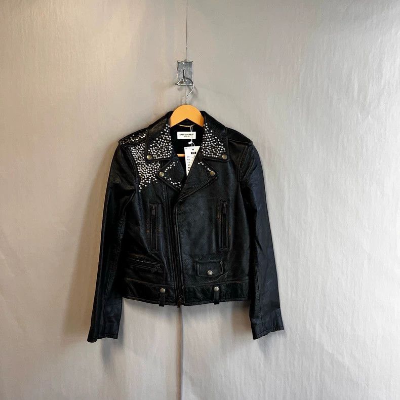 Saint Laurent Paris Studded Black Leather Biker Jacket Size US M / EU 48-50 / 2 - 1 Thumbnail